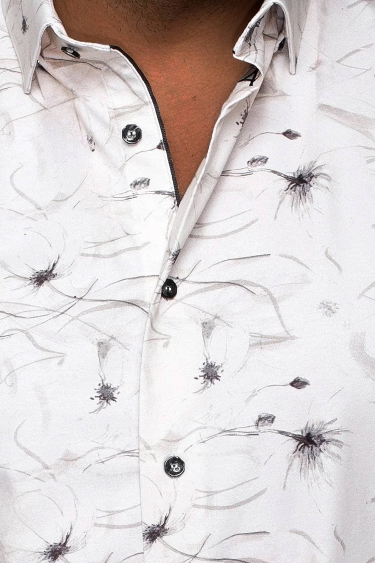 White Black Printed Cotton Stretch Shirt | Men's - 195.0000 - Alternative view 3