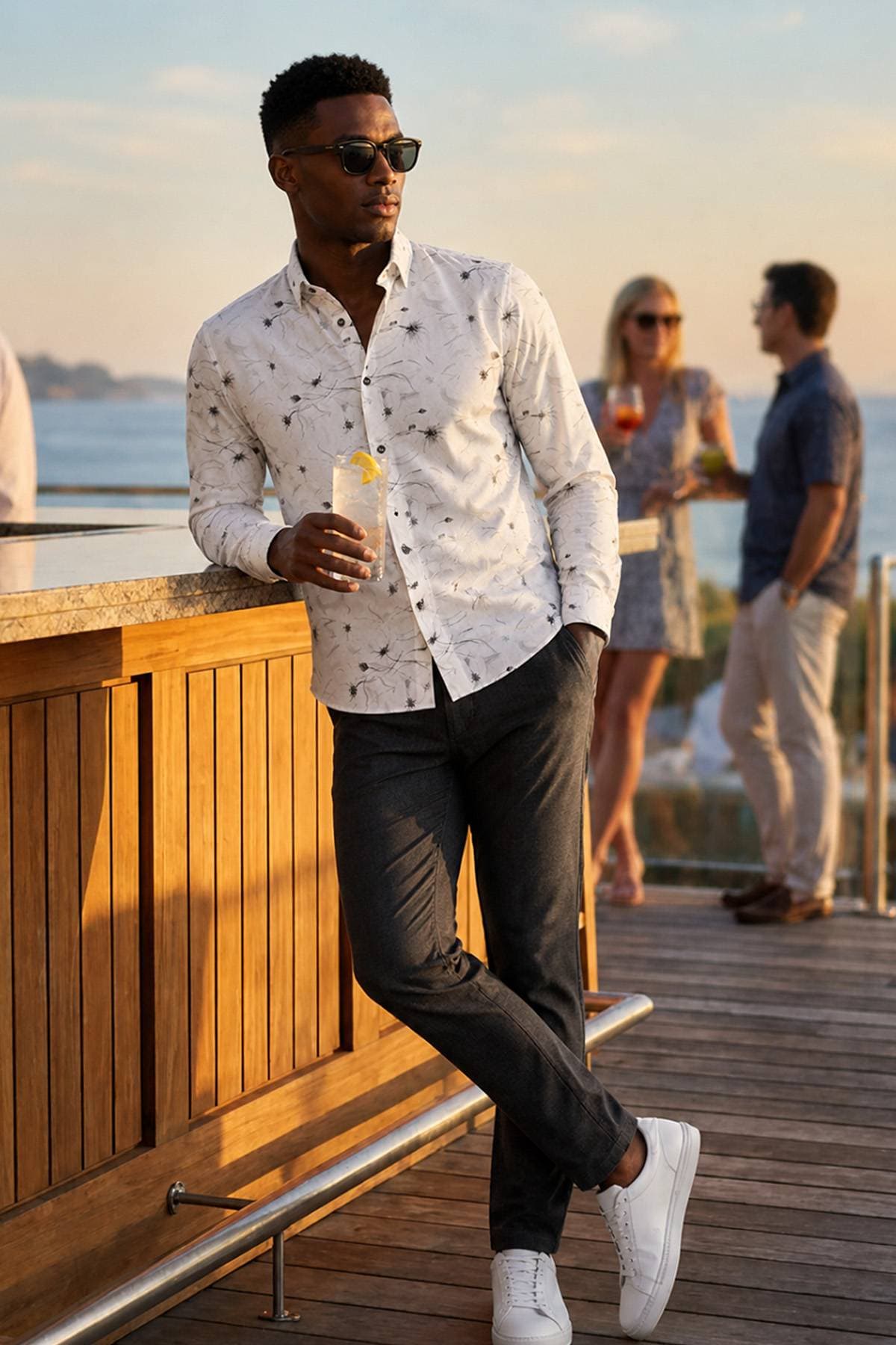 White Black Printed Cotton Stretch Shirt | Men's - 195.0000 - Alternative view 2