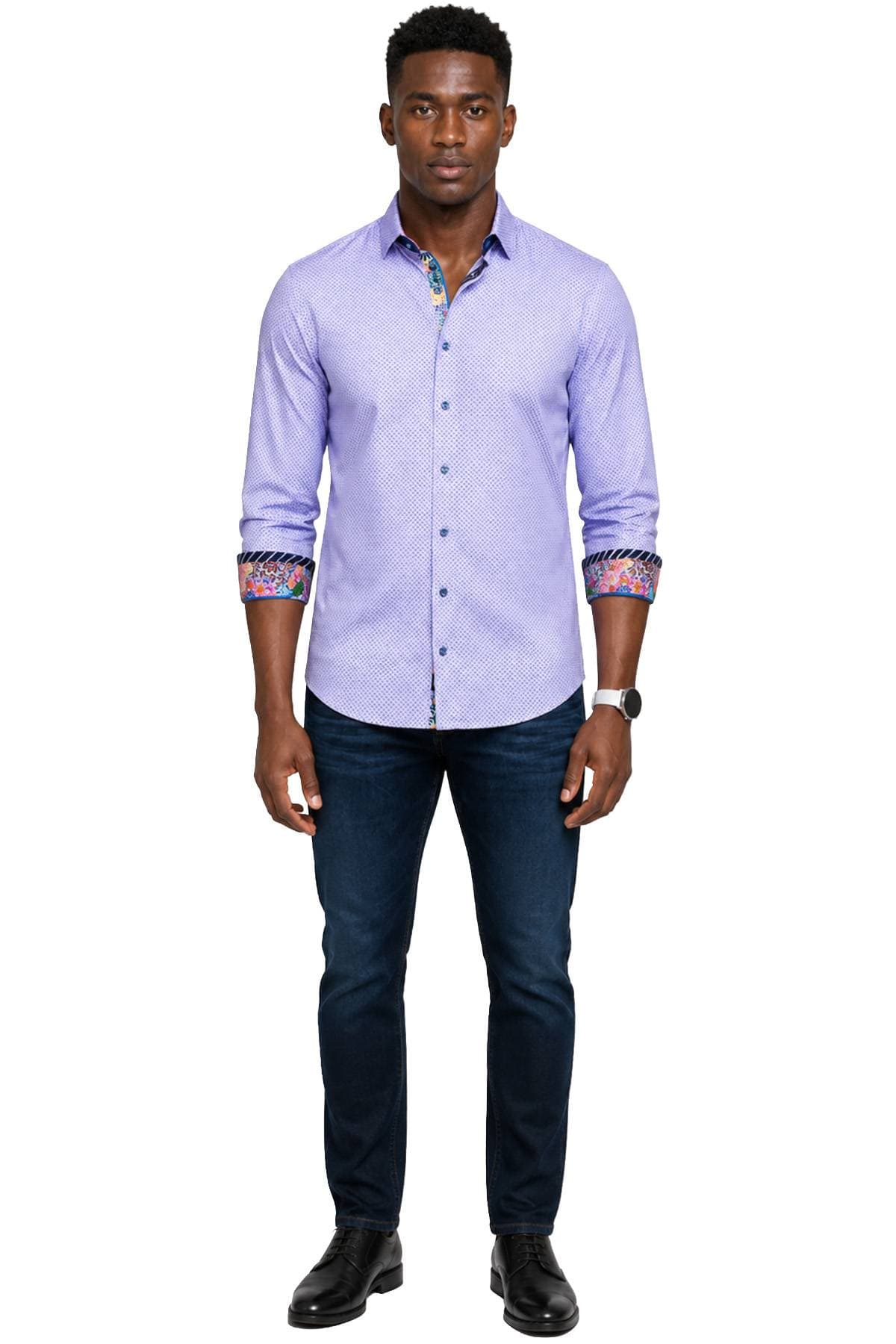 Lavender Purple Stretch Cotton Shirt | Men's - 195.0000 - Alternative view 5