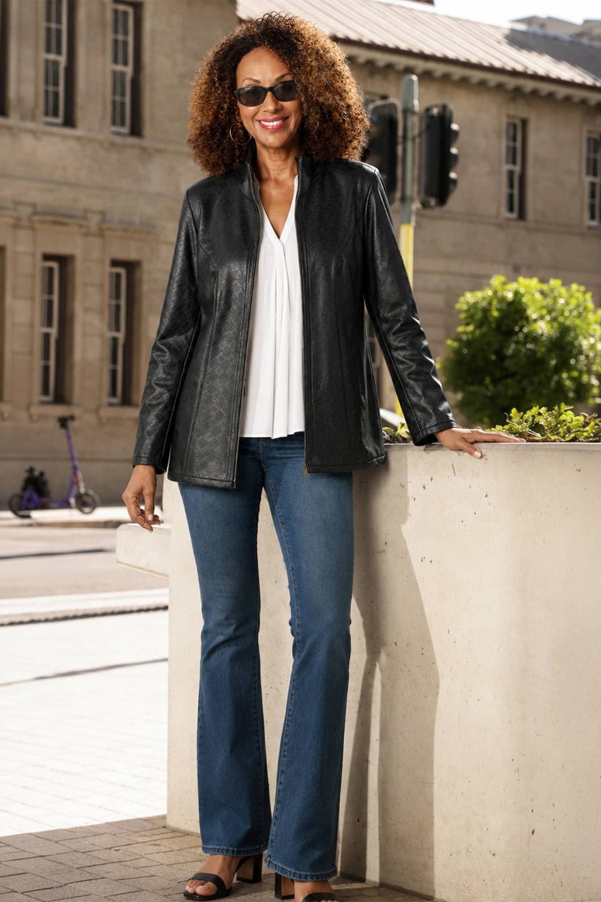 Black Leather Zip Jacket -  - Alternative view 2