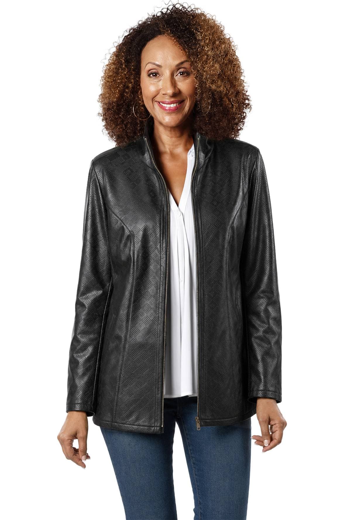 Black Leather Zip Jacket -  - Main product view