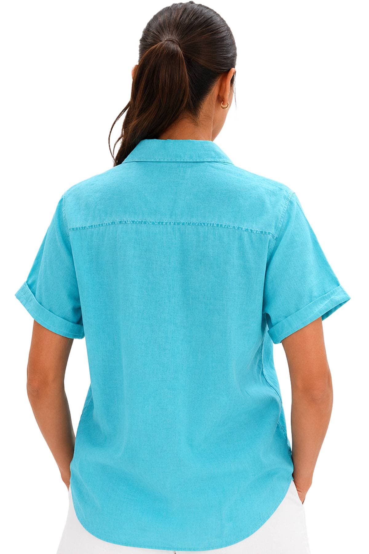 Italian Turquoise Cotton Shirt | Women's - $148.00 - View 3 of 4