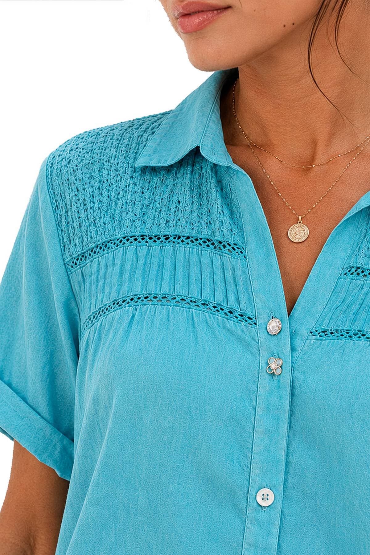 Italian Turquoise Cotton Shirt | Women's - $148.00 - View 4 of 4