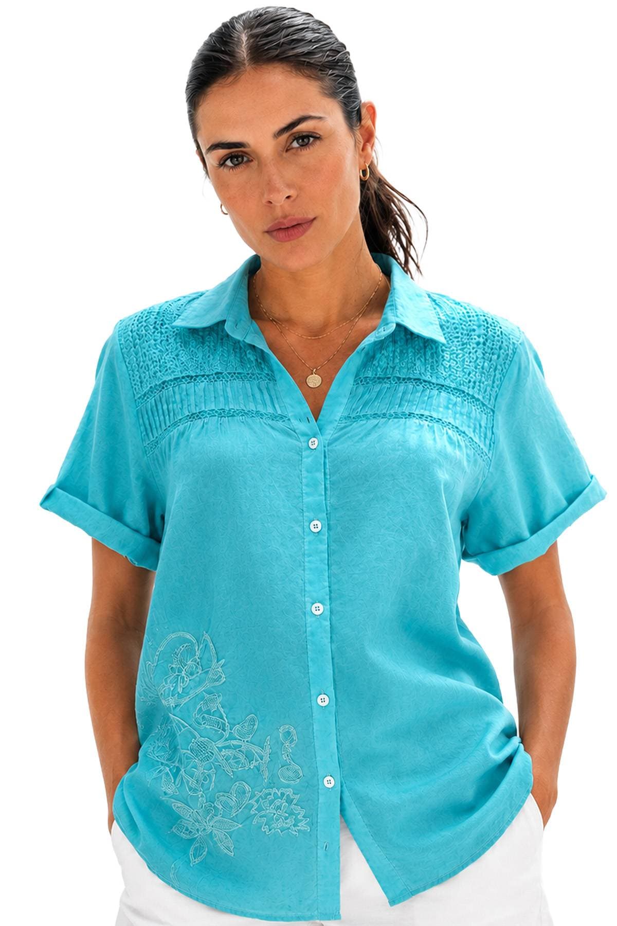Italian Turquoise Cotton Shirt -  - Main product view