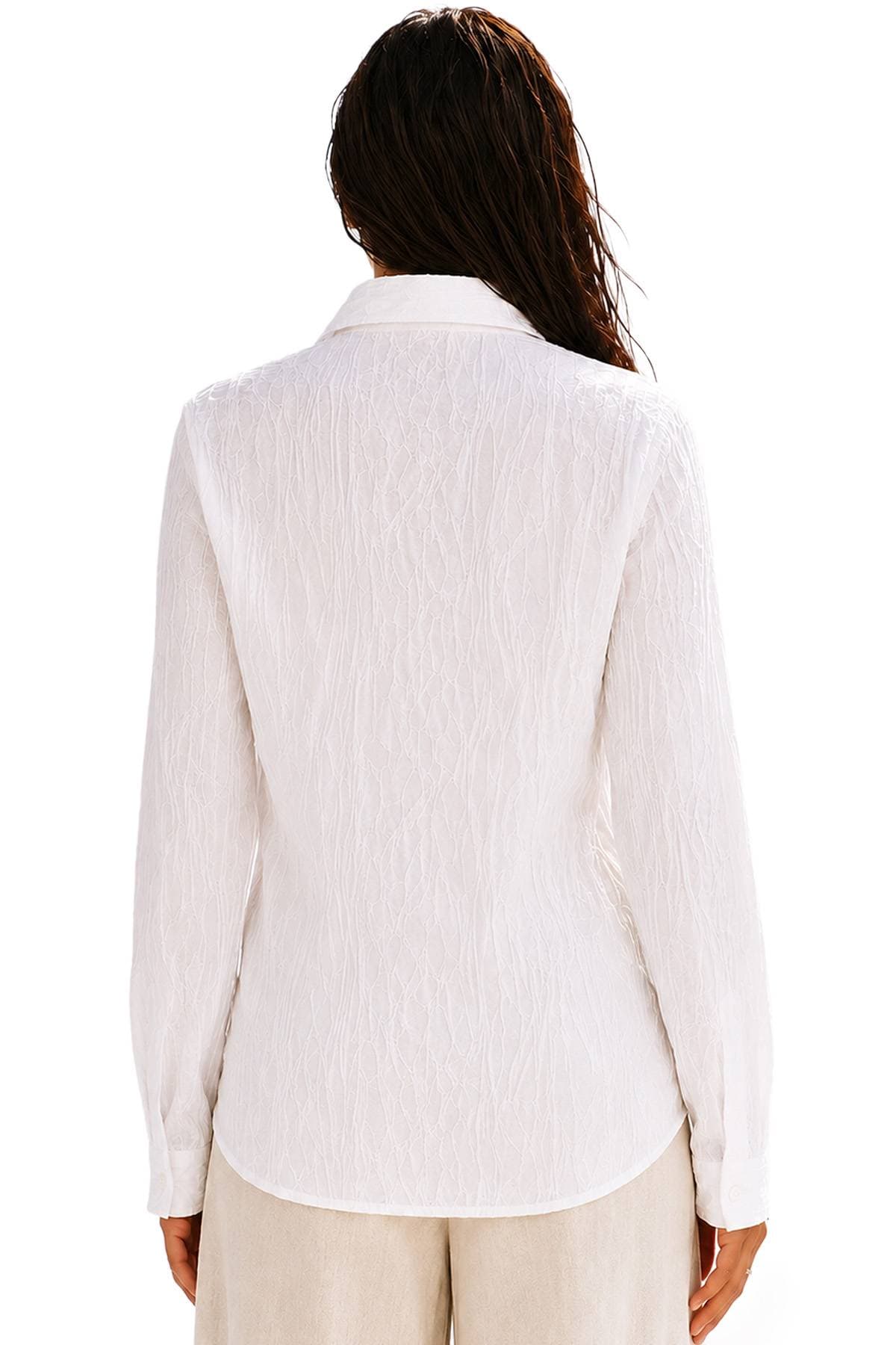 Italian Stretch Cotton White Blouse -  - Alternative view 4