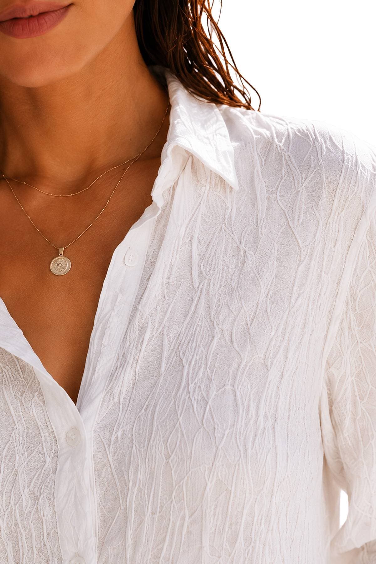 Italian Stretch Cotton White Blouse -  - Alternative view 3