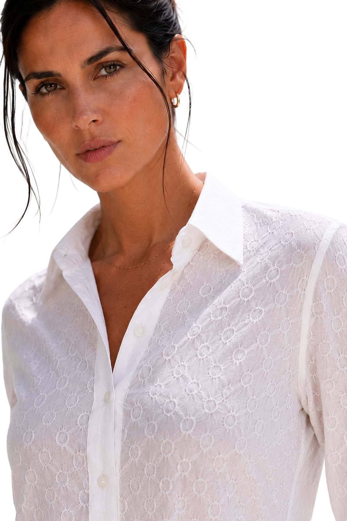 Italian White Cotton Stretch Blouse -  - Alternative view 3