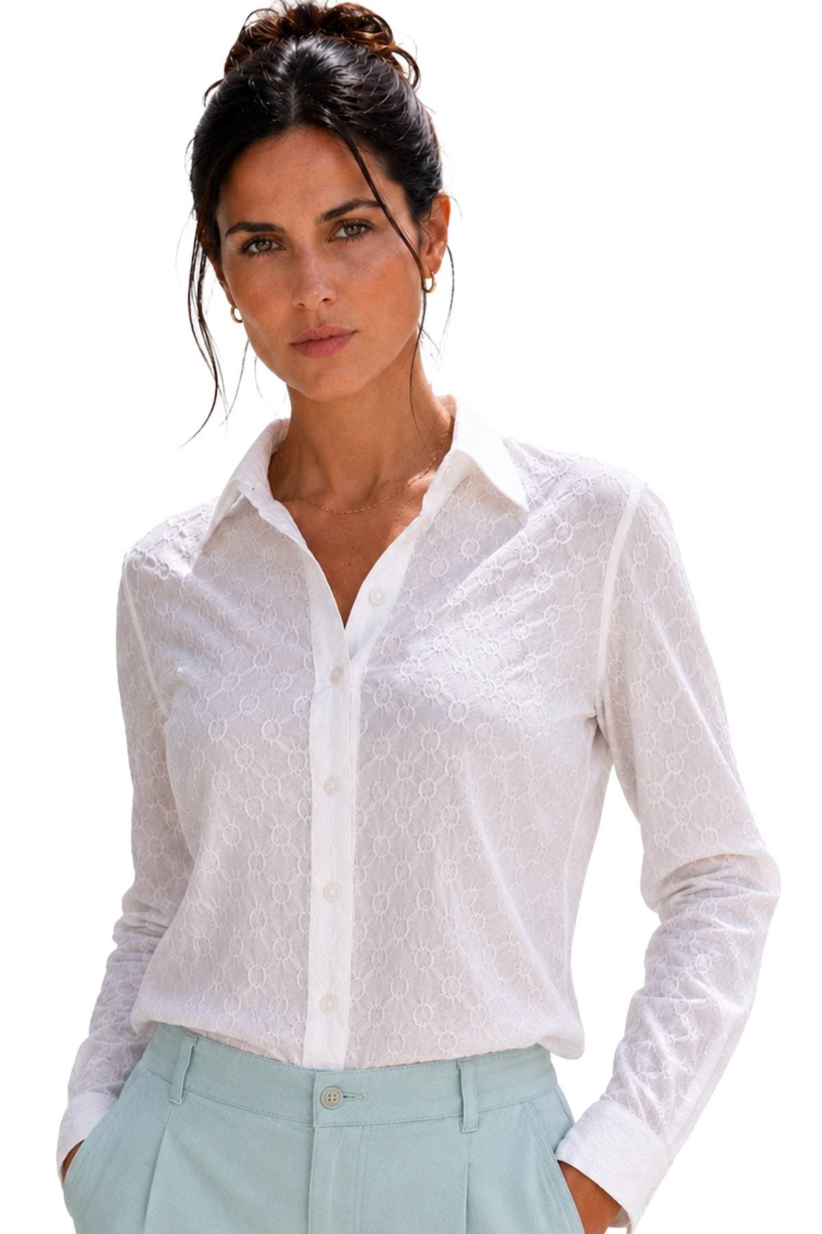 Italian White Cotton Stretch Blouse -  - Main product view