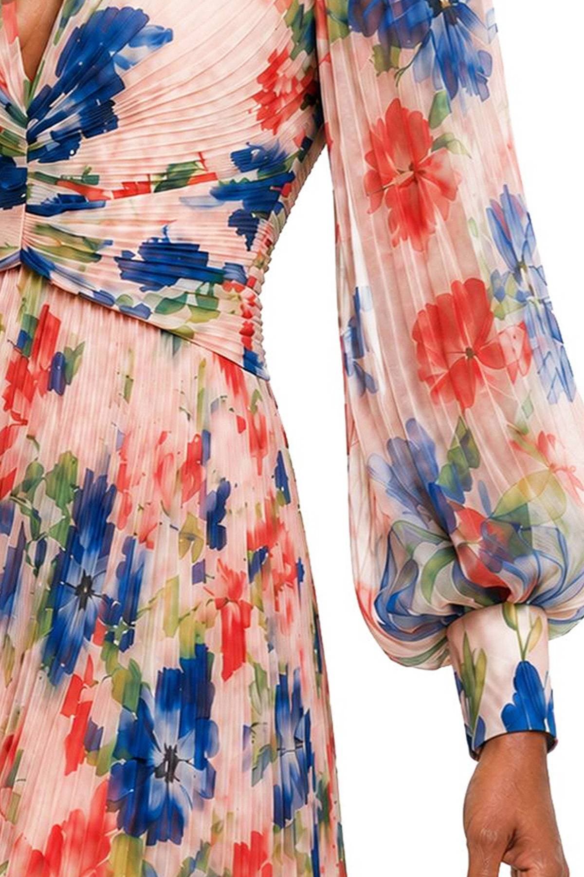 Peach Floral Plisse Cocktail Dress | Women's - $685.00 - View 6 of 6