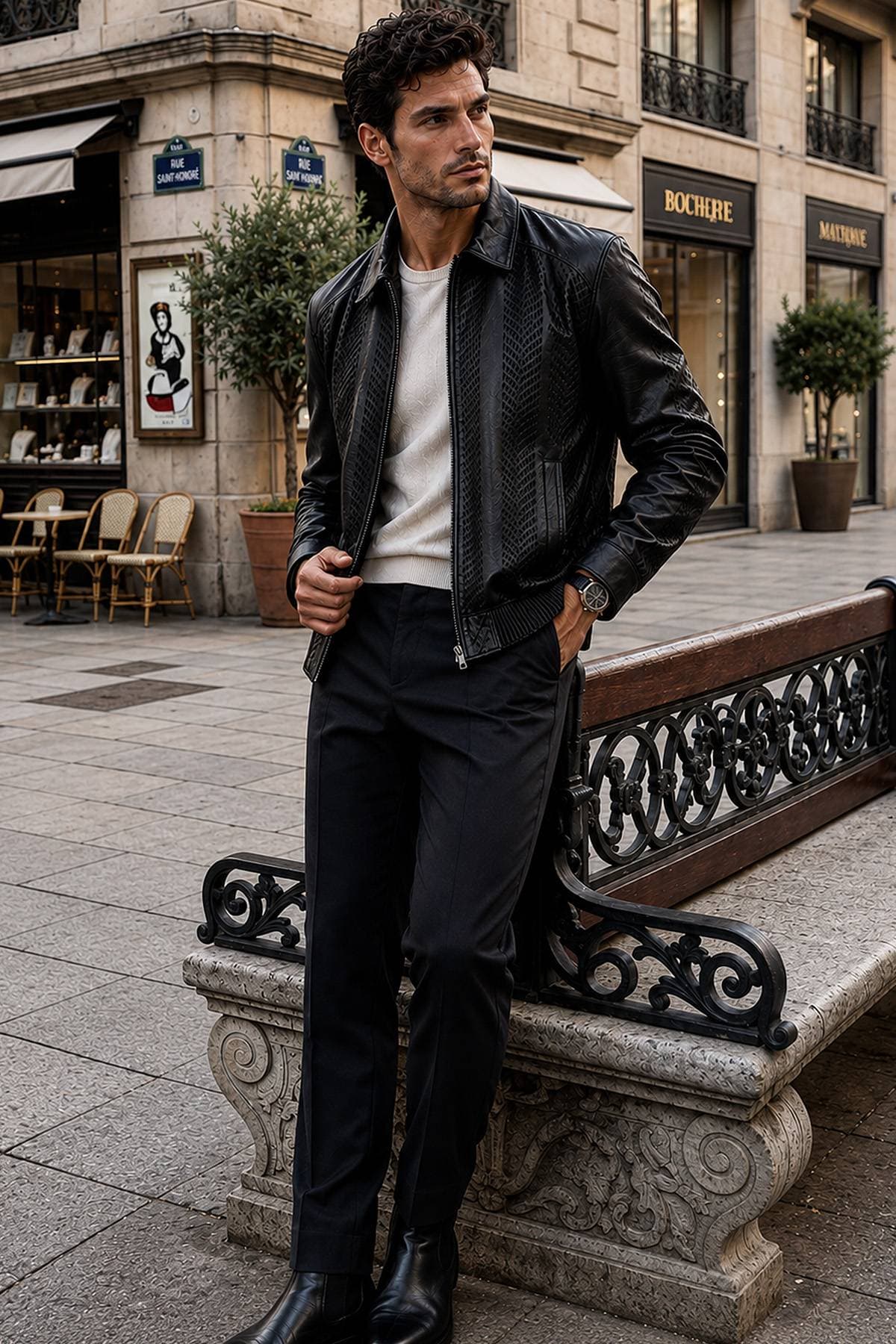 Black Torras Woven Leather Blouson | Men's - $2,385.00 – $2,675.00 - View 6 of 6