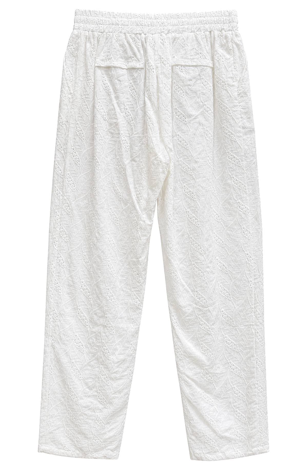 Cream Cotton Leaf Eyelet Pants -  - Alternative view 5