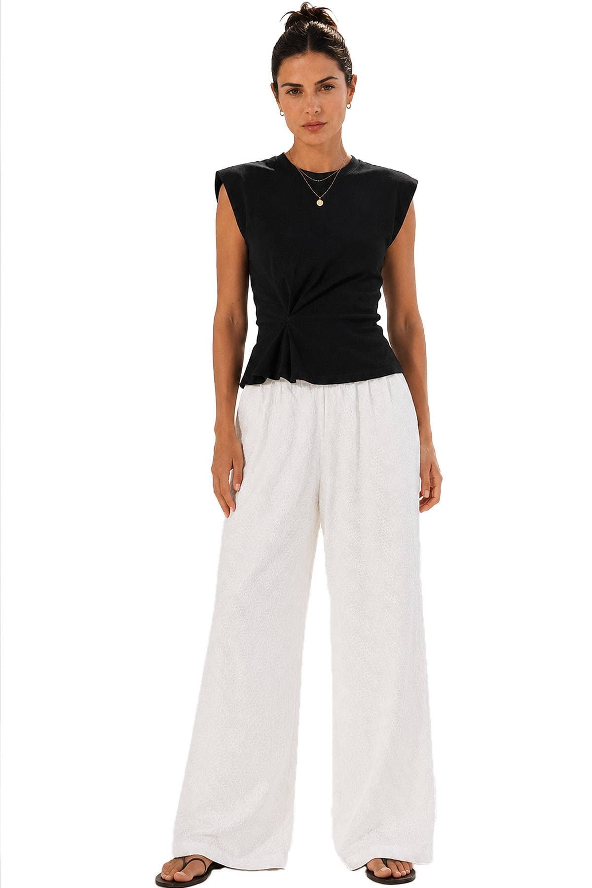 Cream Cotton Leaf Eyelet Pants -  - Alternative view 4