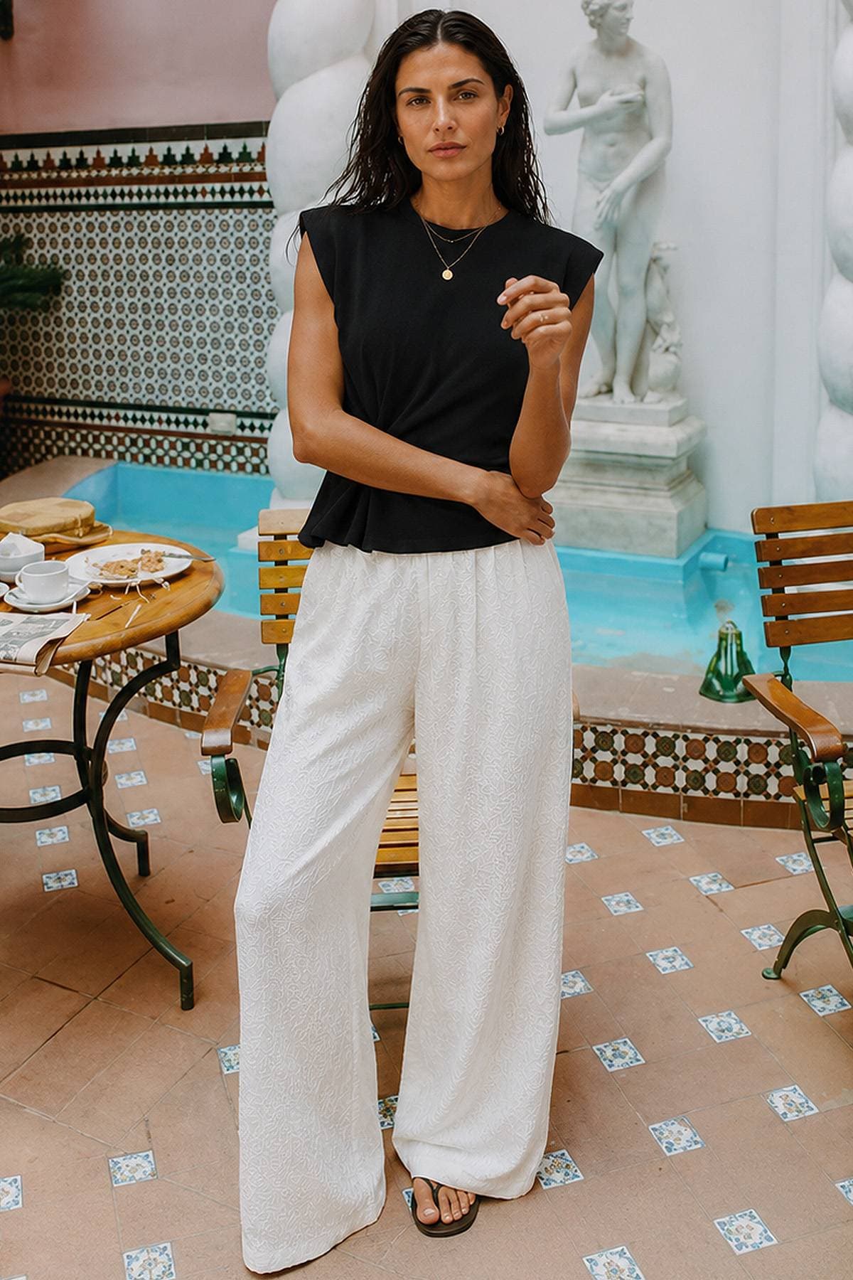 Cream Cotton Leaf Eyelet Pants -  - Alternative view 3