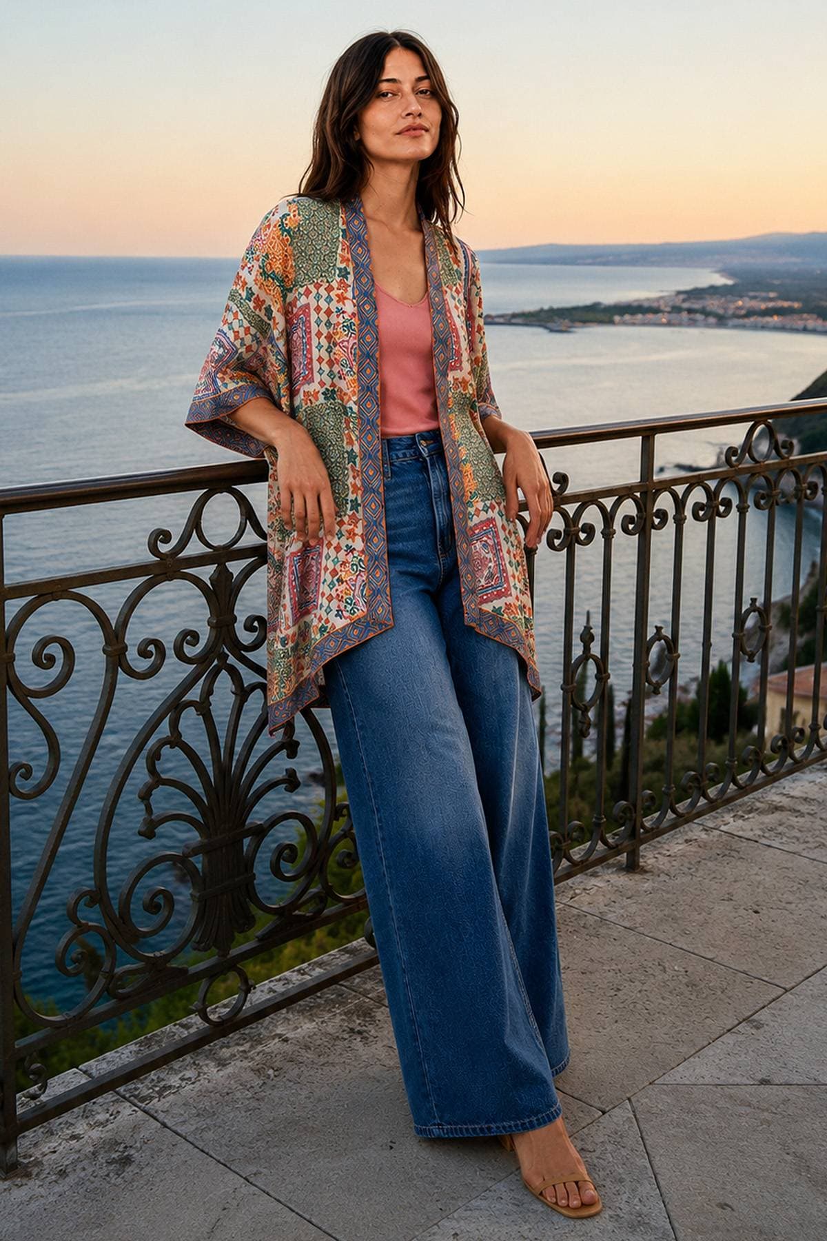 Beige Multi Colored Tile Print Kimono | Women's - 195.0000 - Alternative view 2