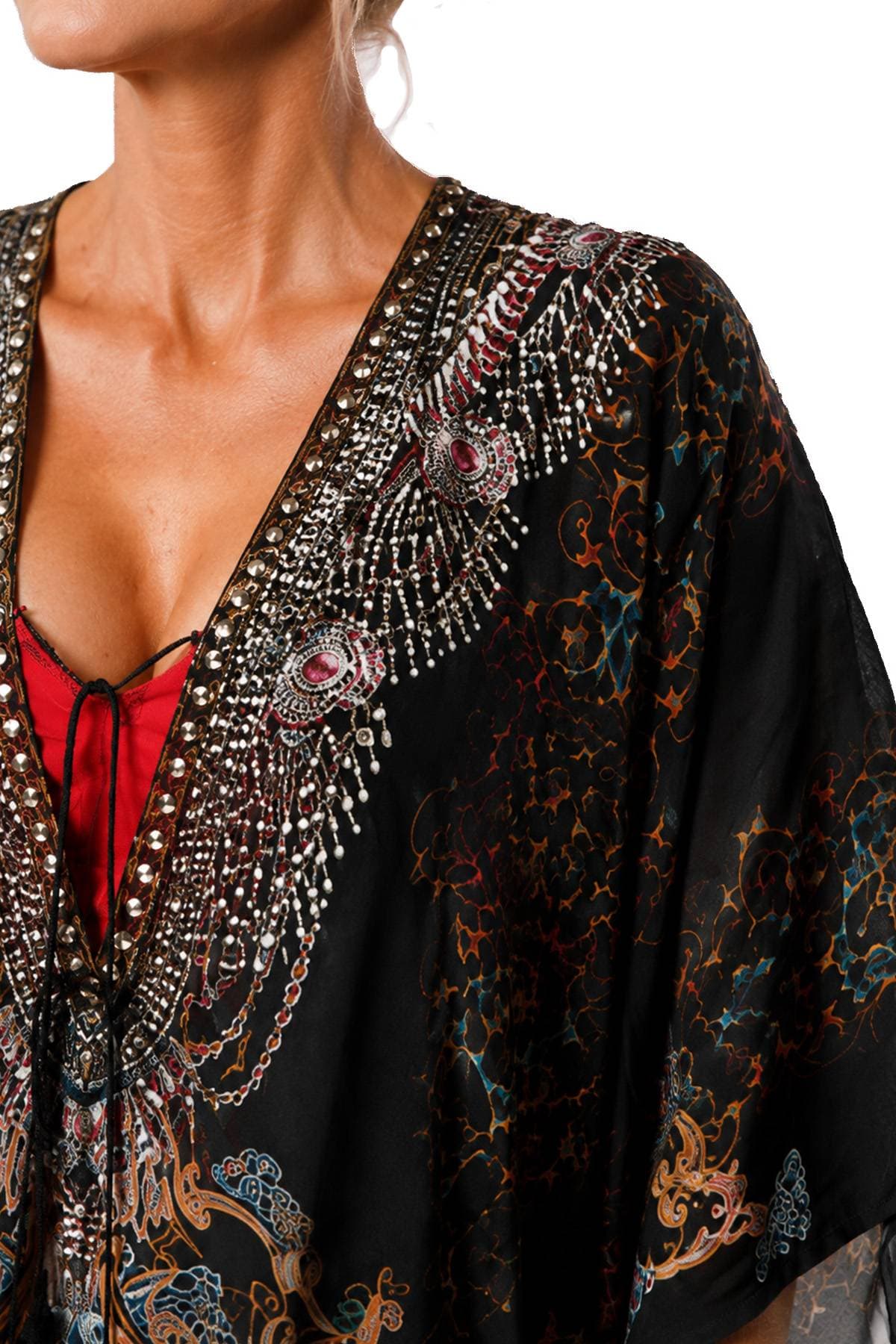 Black Viscose Silk Kaftan Top | Women's - $265.00 - View 2 of 4