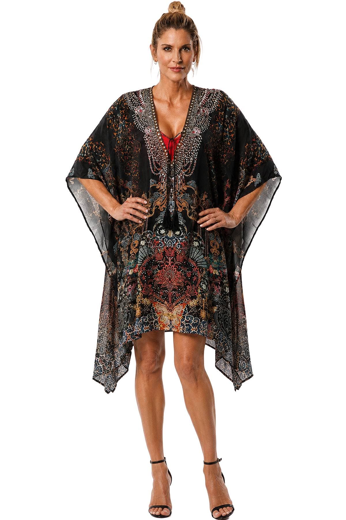 Black Viscose Silk Kaftan Top | Women's - $265.00 - View 1 of 4