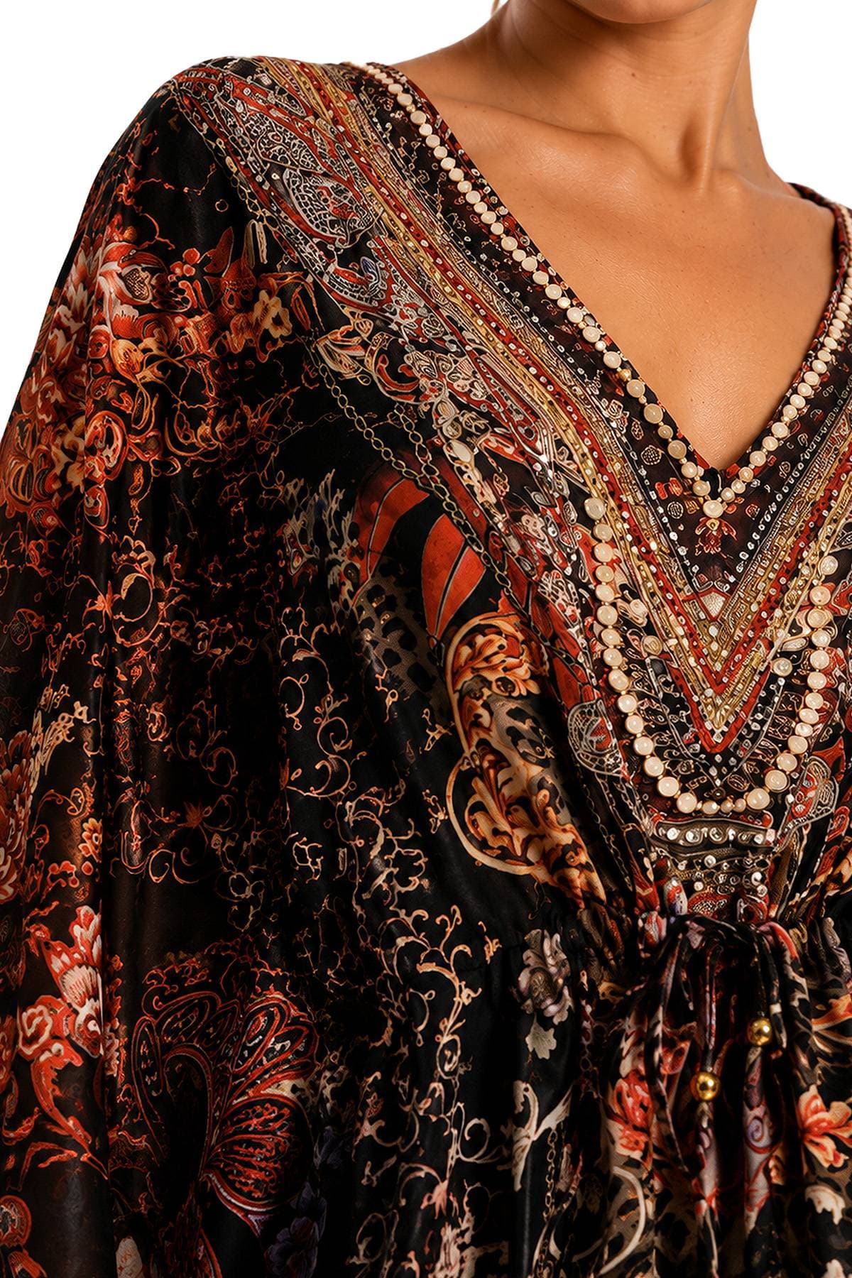 Black Silk-Viscose Printed Kaftan Cover Up Dress | Women's - $265.00 - View 6 of 6
