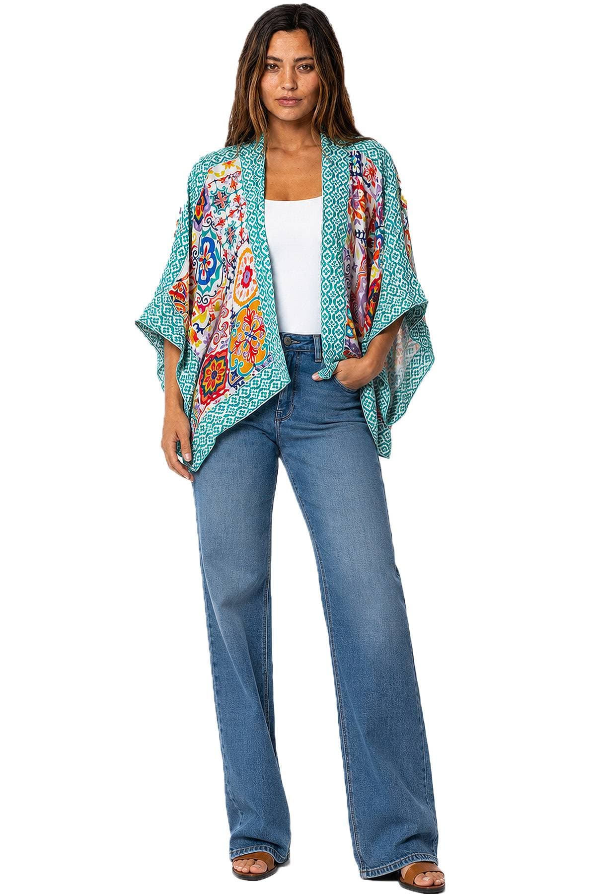 Turquoise Tapestry Silk-Cupro Kimono | Women's -  - View 1 of 3