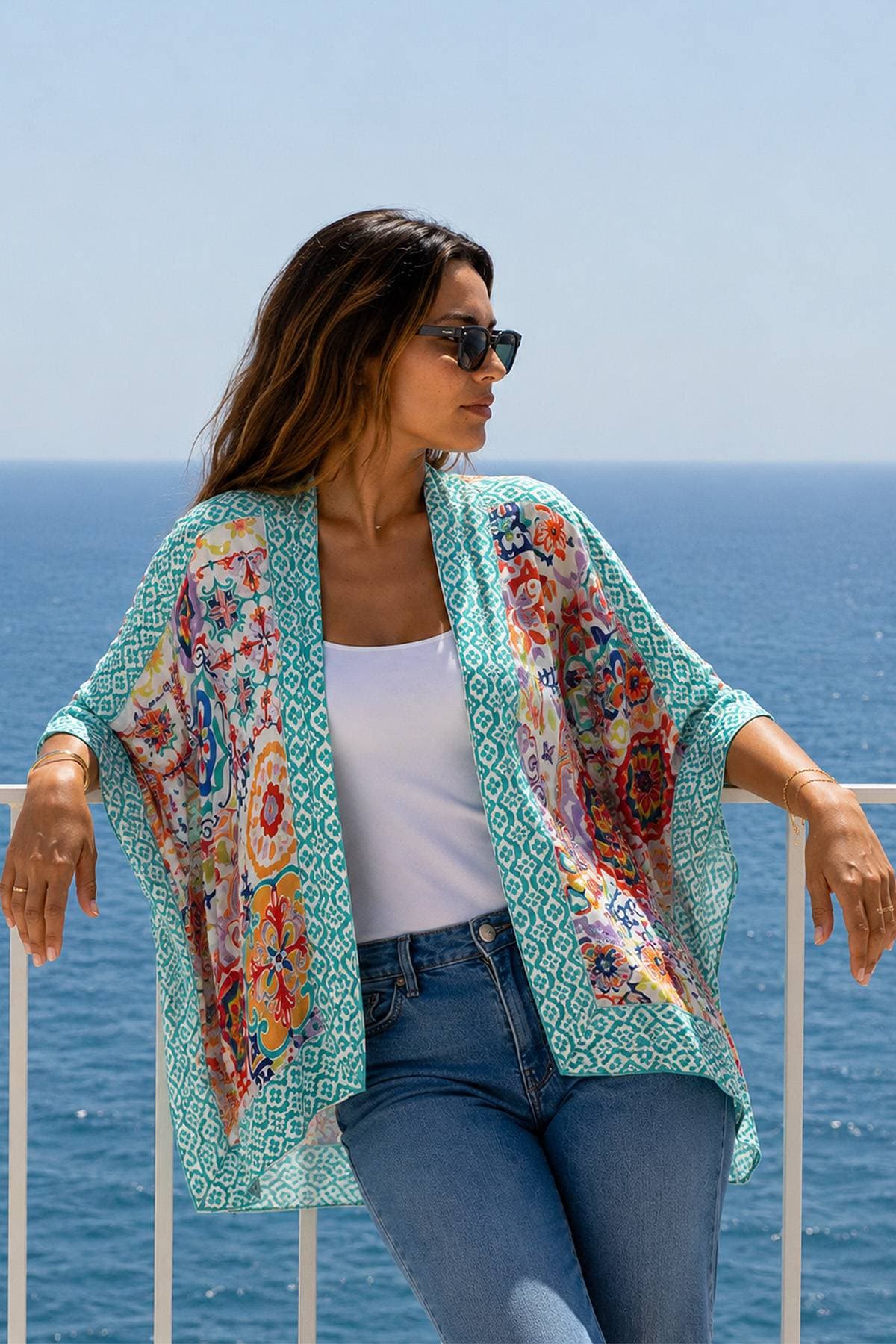 Turquoise Tapestry Silk-Cupro Kimono | Women's -  - View 2 of 3
