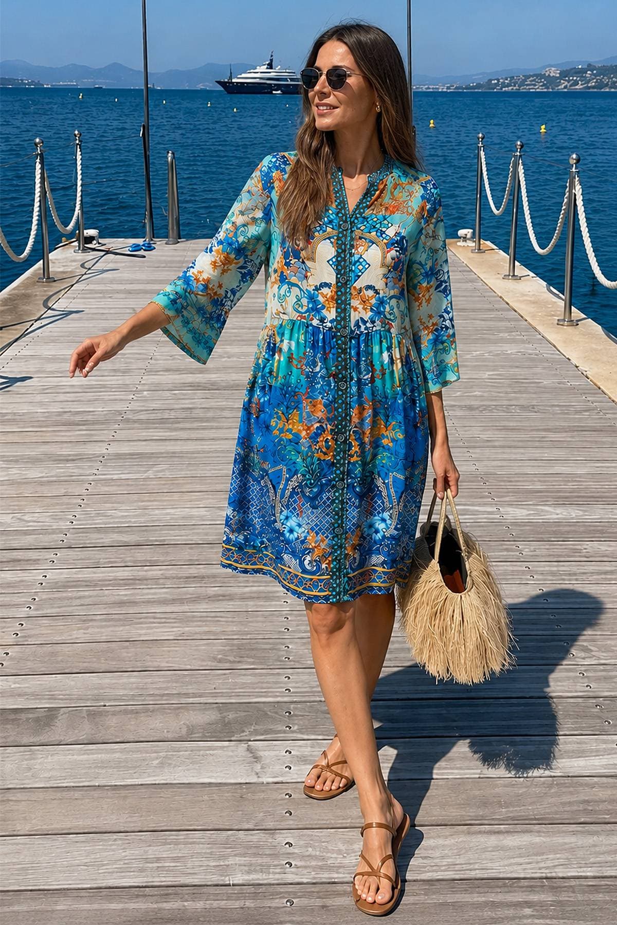 Blue Porcelain Print Dress Coverup | Women's -  - Alternative view 2