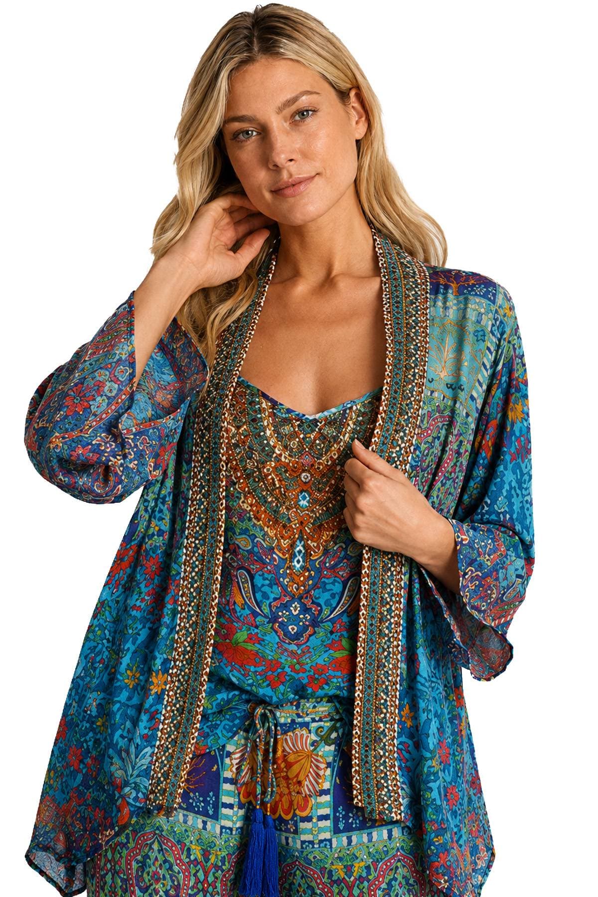 Blue Multi 2 Pieces Viscose Silk Pant Set -  - Alternative view 4