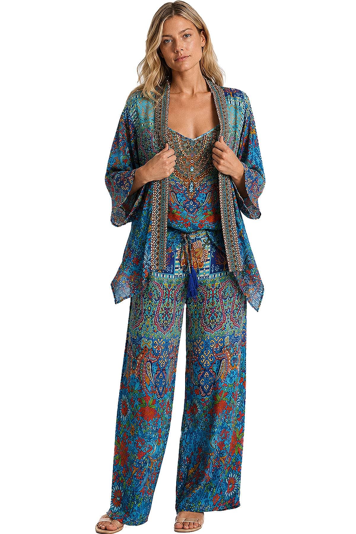 Blue Multi 2 Pieces Viscose Silk Pant Set -  - Main product view
