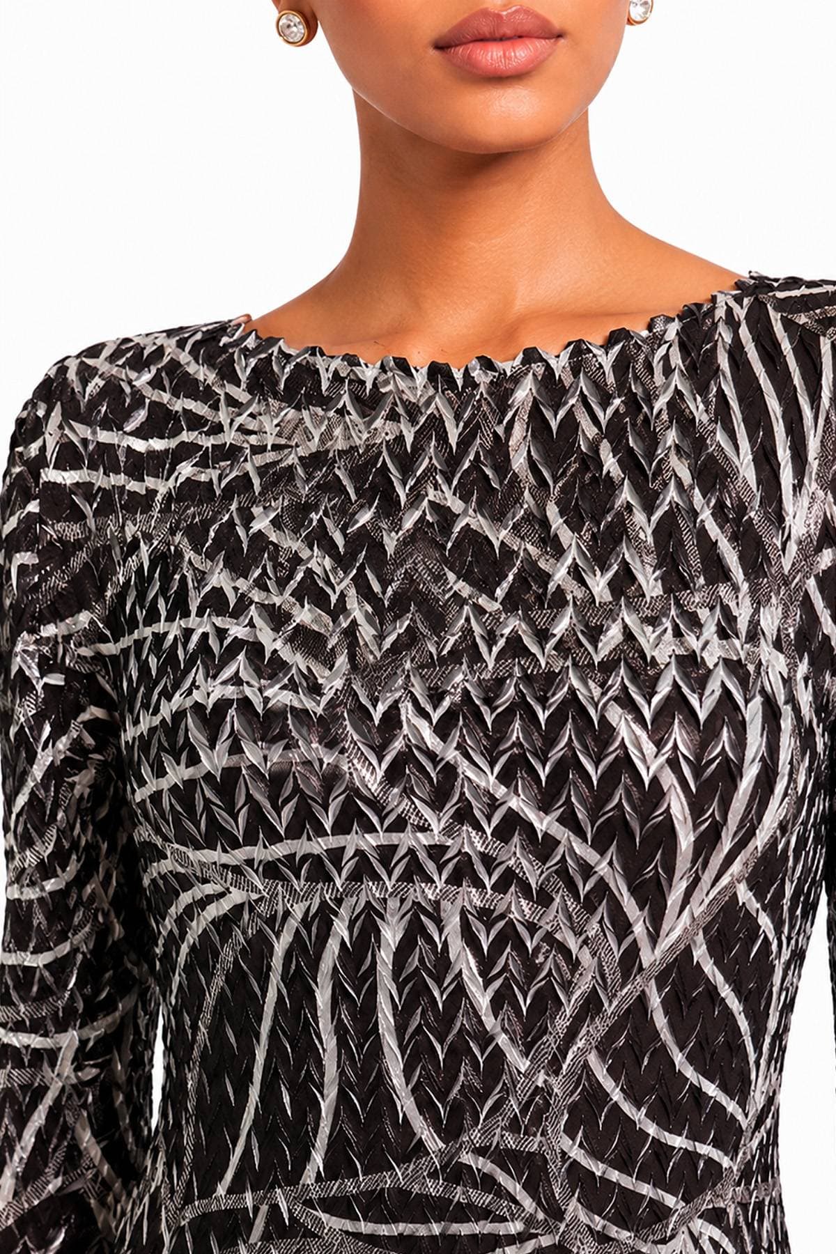 Dark Brown Shimmer Geo Print Charmeuse Midi Dress | Komarov - $395.00 - View 3 of 5
