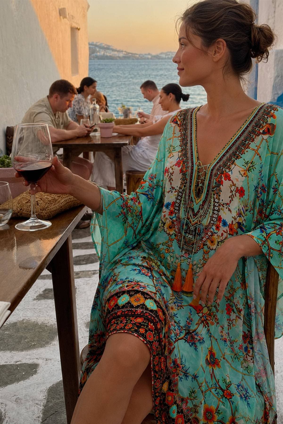 Blue Floral Aquamarine Kaftan Coverup | Women's - 265.0000 - Alternative view 2