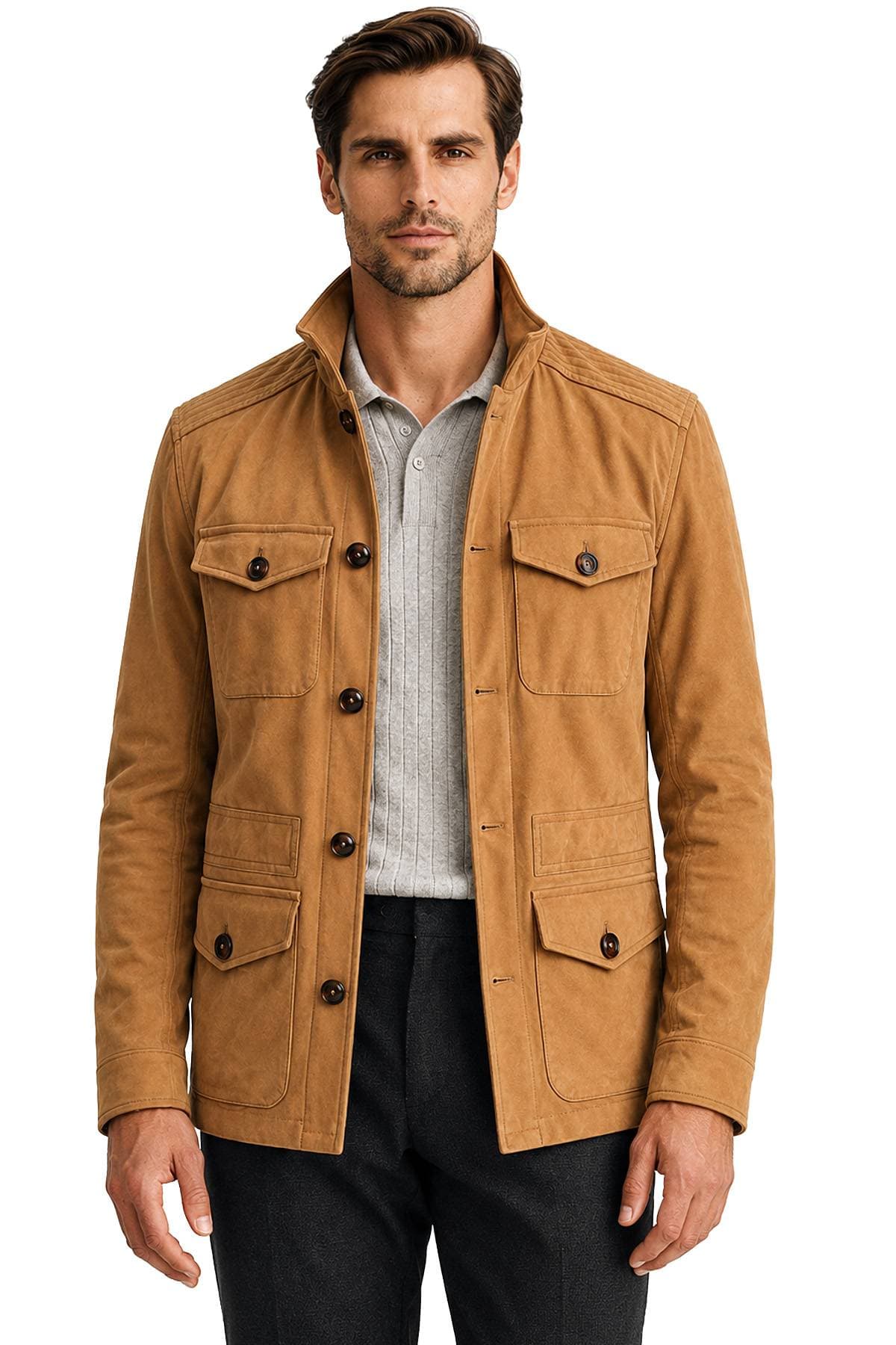 Camel Microfiber Suede Safari Jacket| Men's - 820.2500 - Main product view