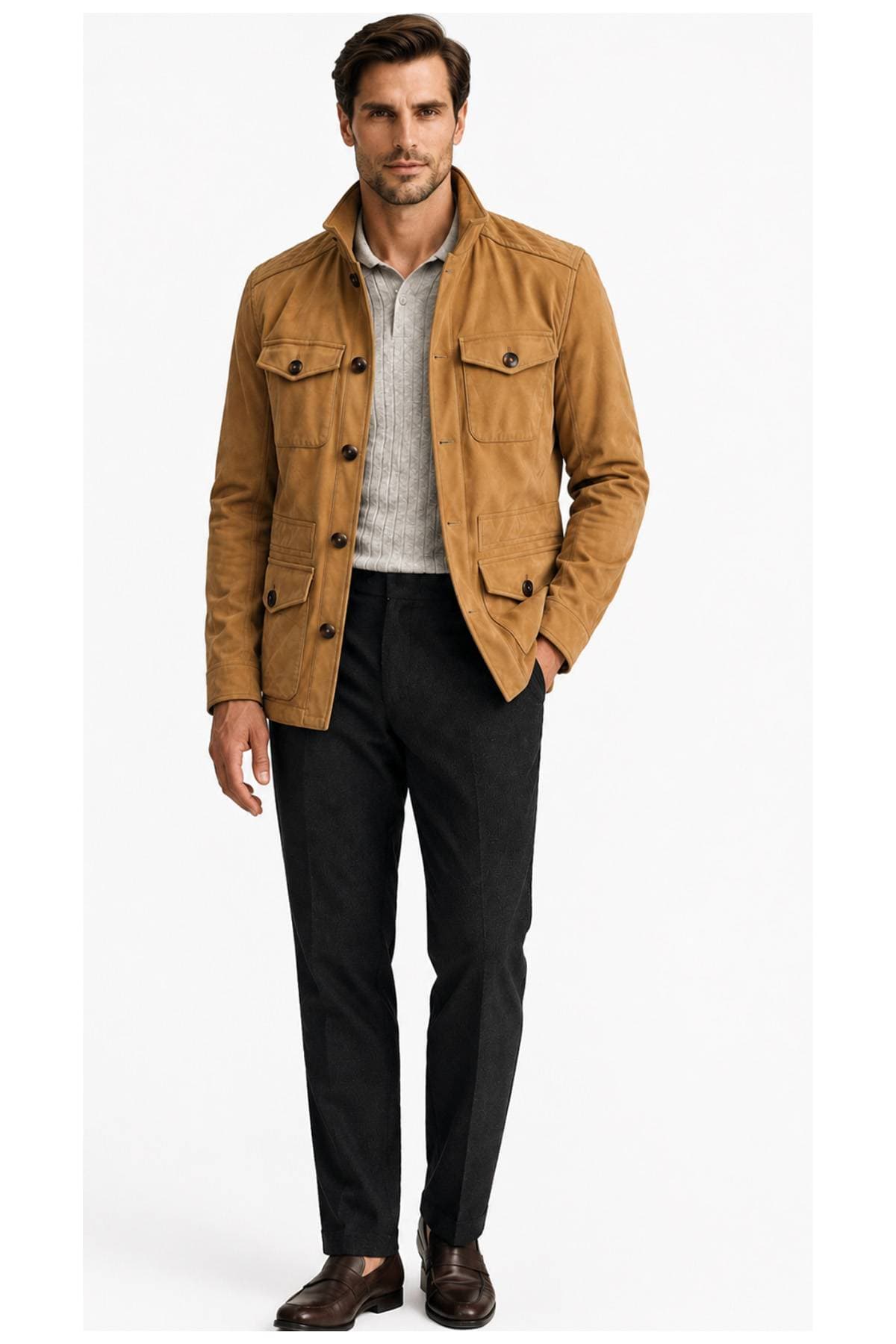 Camel Microfiber Suede Safari Jacket| Men's - 820.2500 - Alternative view 5
