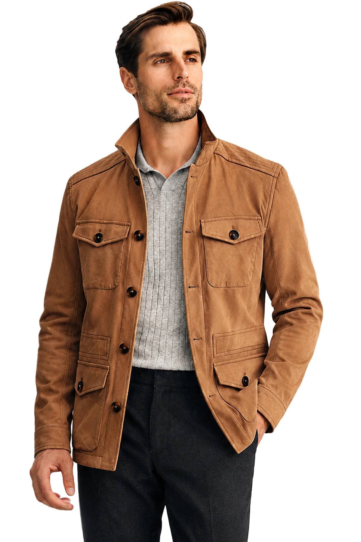 Camel Microfiber Suede Safari Jacket| Men's - $820.25 - View 6 of 6