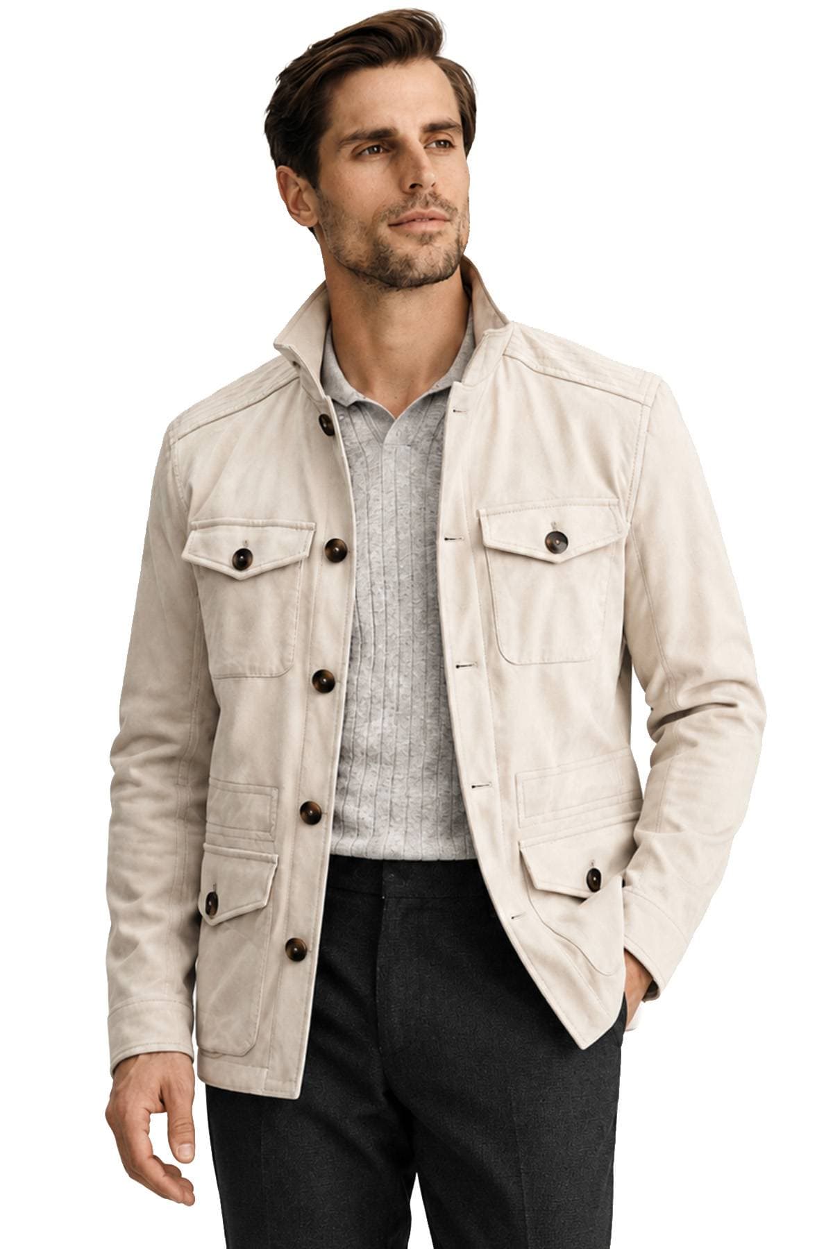 Men’s Sand Microfiber Suede Safari Jacket | Made in Italy | Men's -  - Main product view