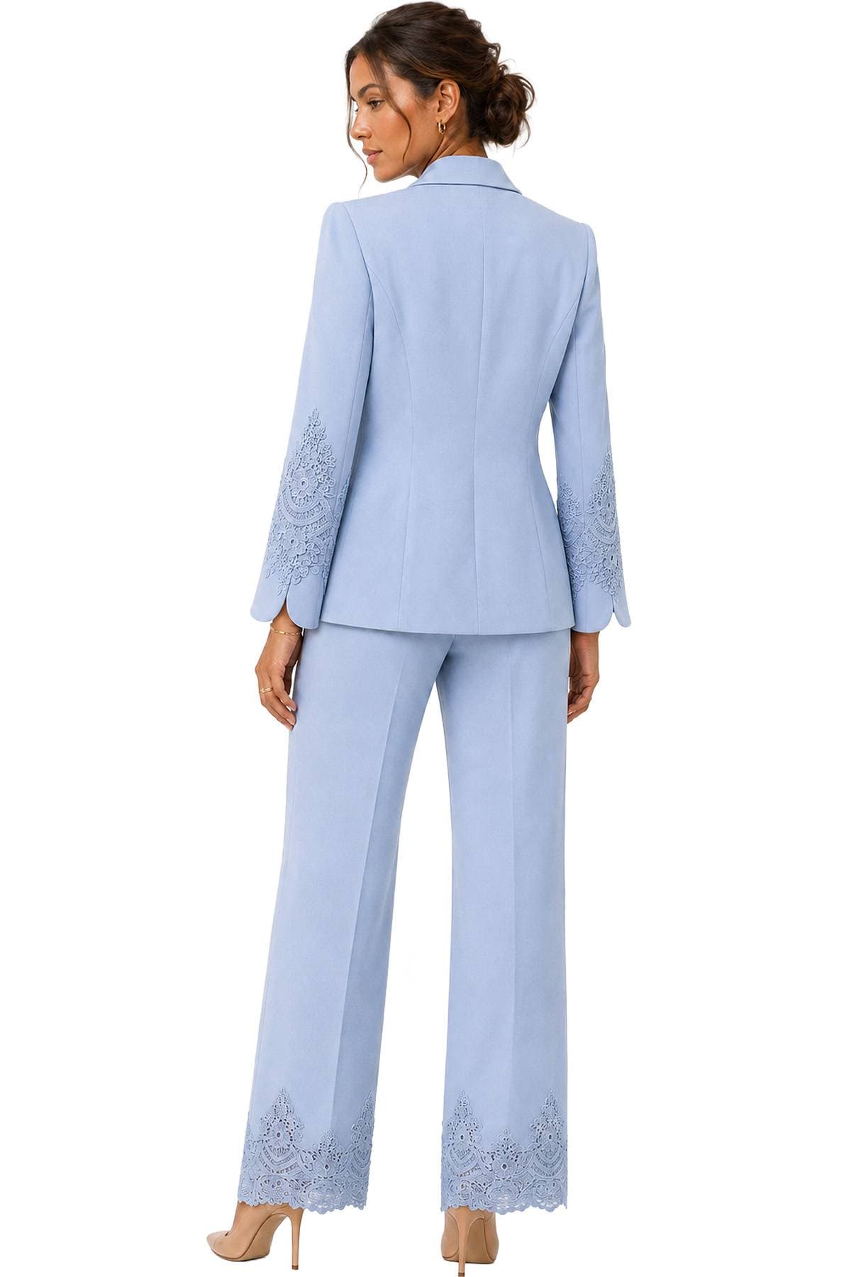 Baby Blue Crepe Lace Detail 2-Piece Pant Suit | Women's - $395.00 - View 7 of 7