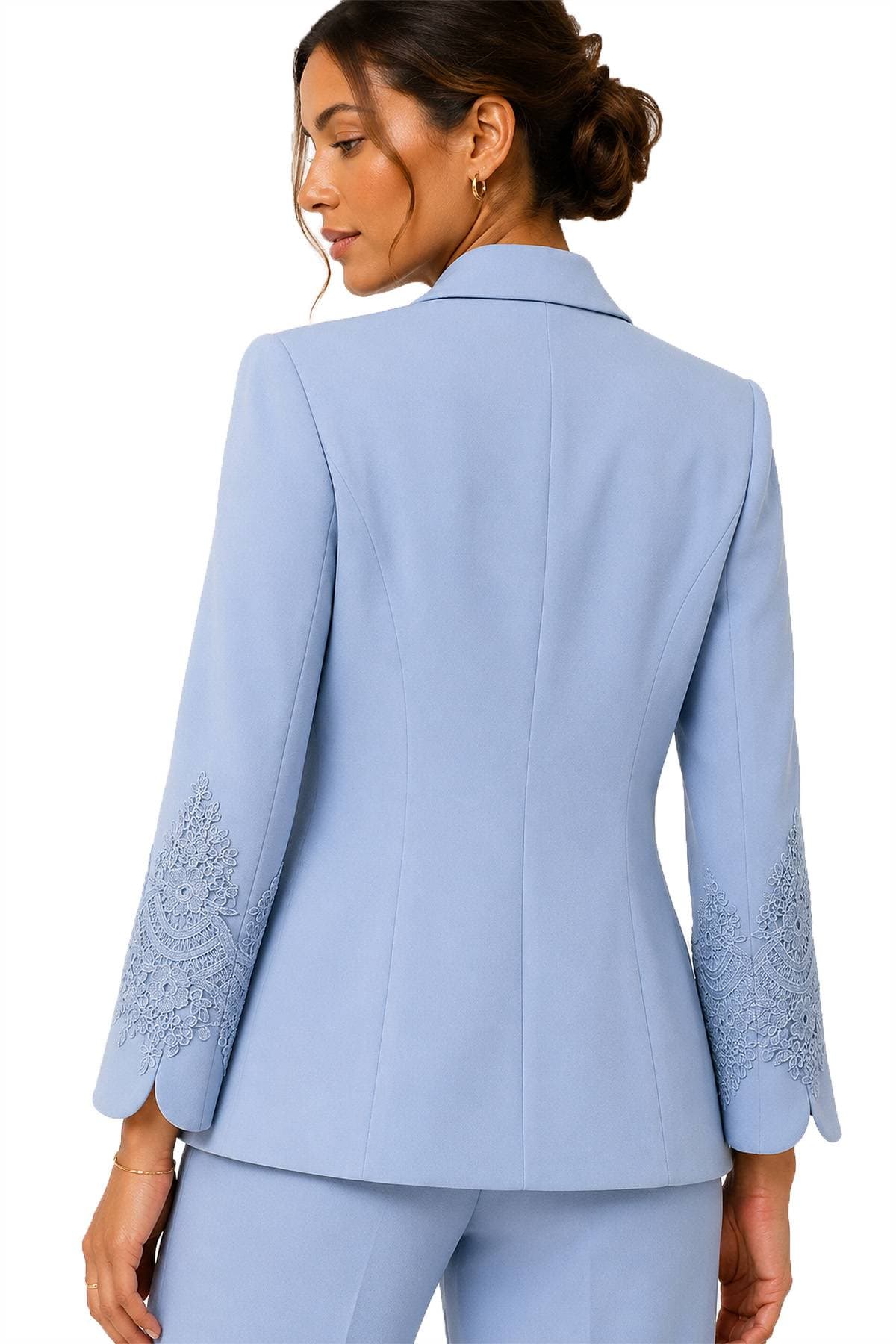 Baby Blue Crepe Lace Detail 2-Piece Pant Suit | Women's - $395.00 - View 6 of 7