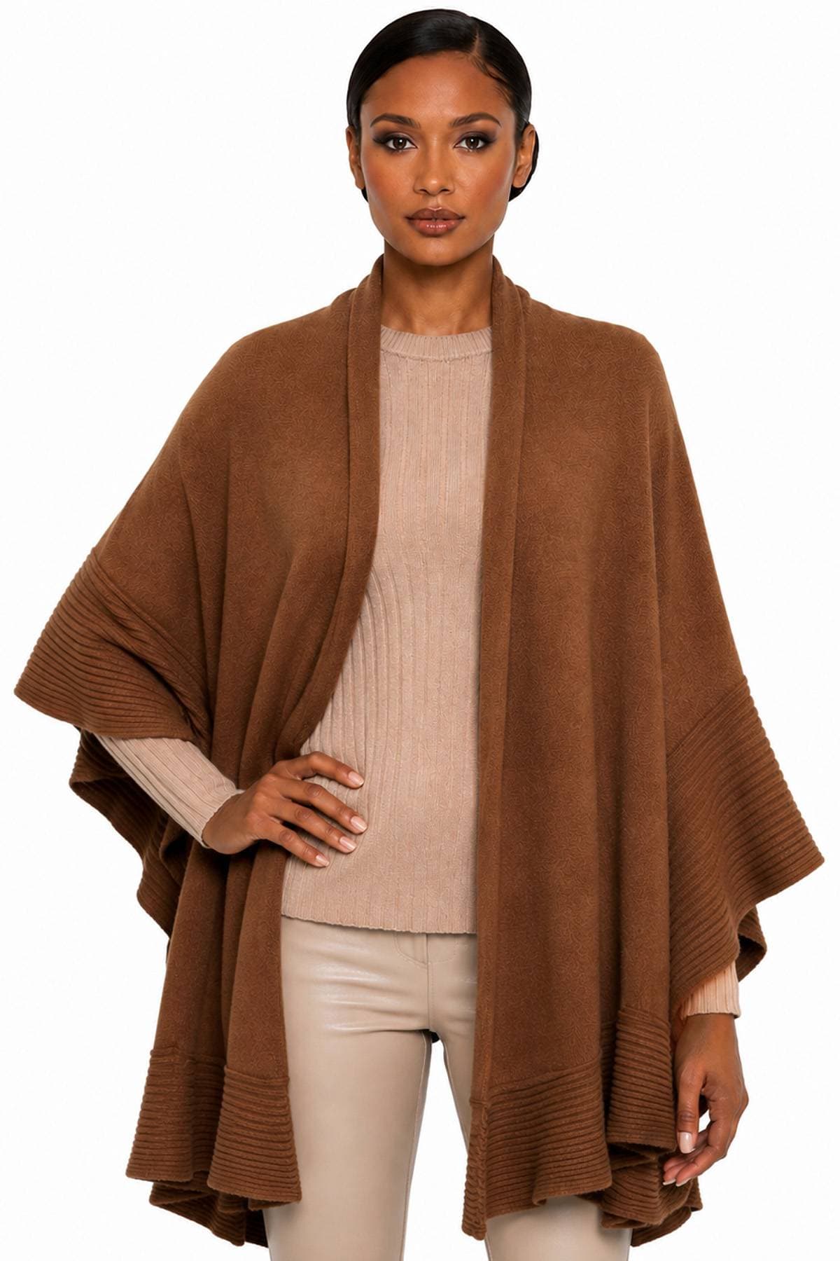 Brown 100% Cashmere Italian Ruffle Shawl | Women's - 565.0000 - Main product view