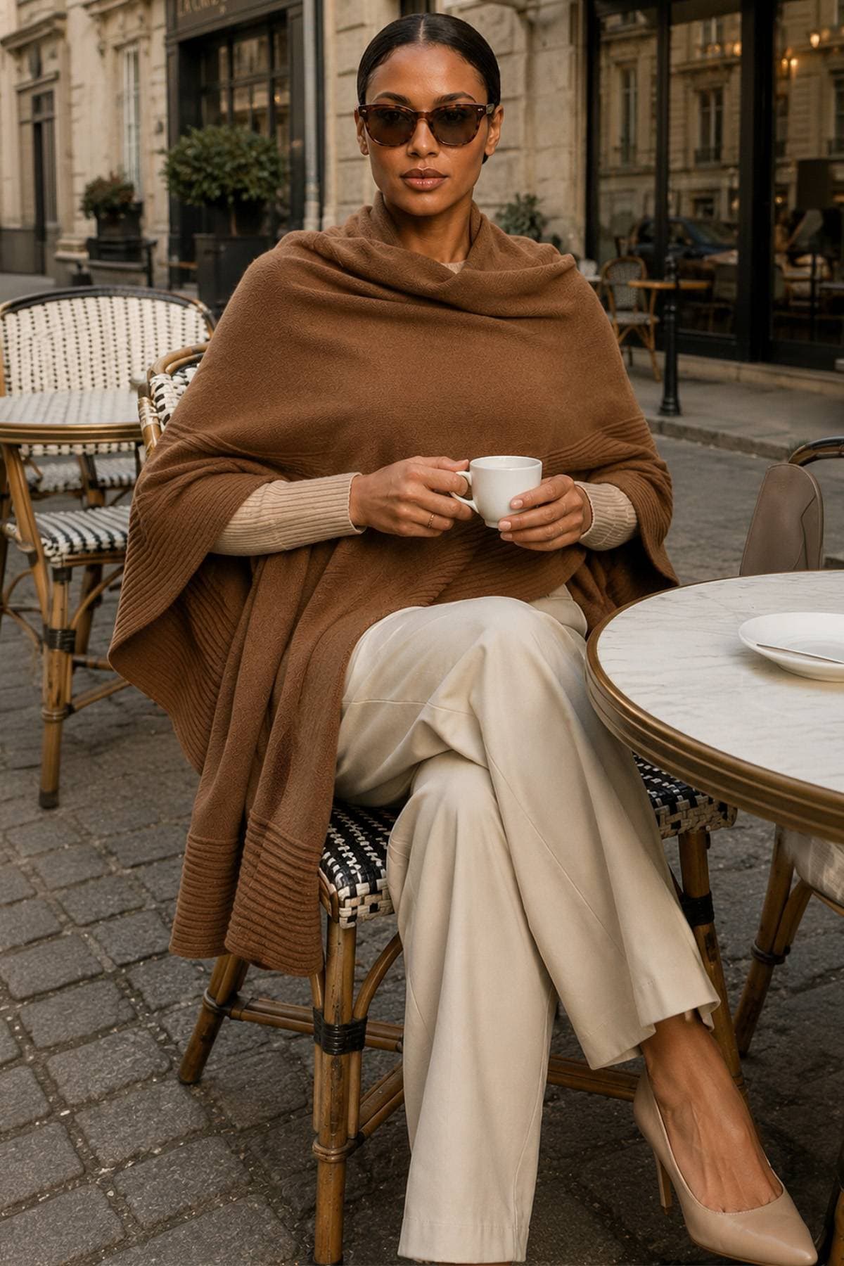 Brown 100% Cashmere Italian Ruffle Shawl | Women's - 565.0000 - Alternative view 2