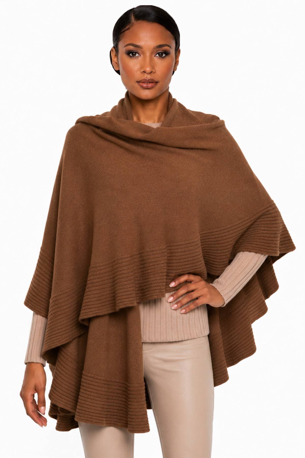 Brown 100% Cashmere Italian Ruffle Shawl | Women's - 565.0000 - Alternative view 5