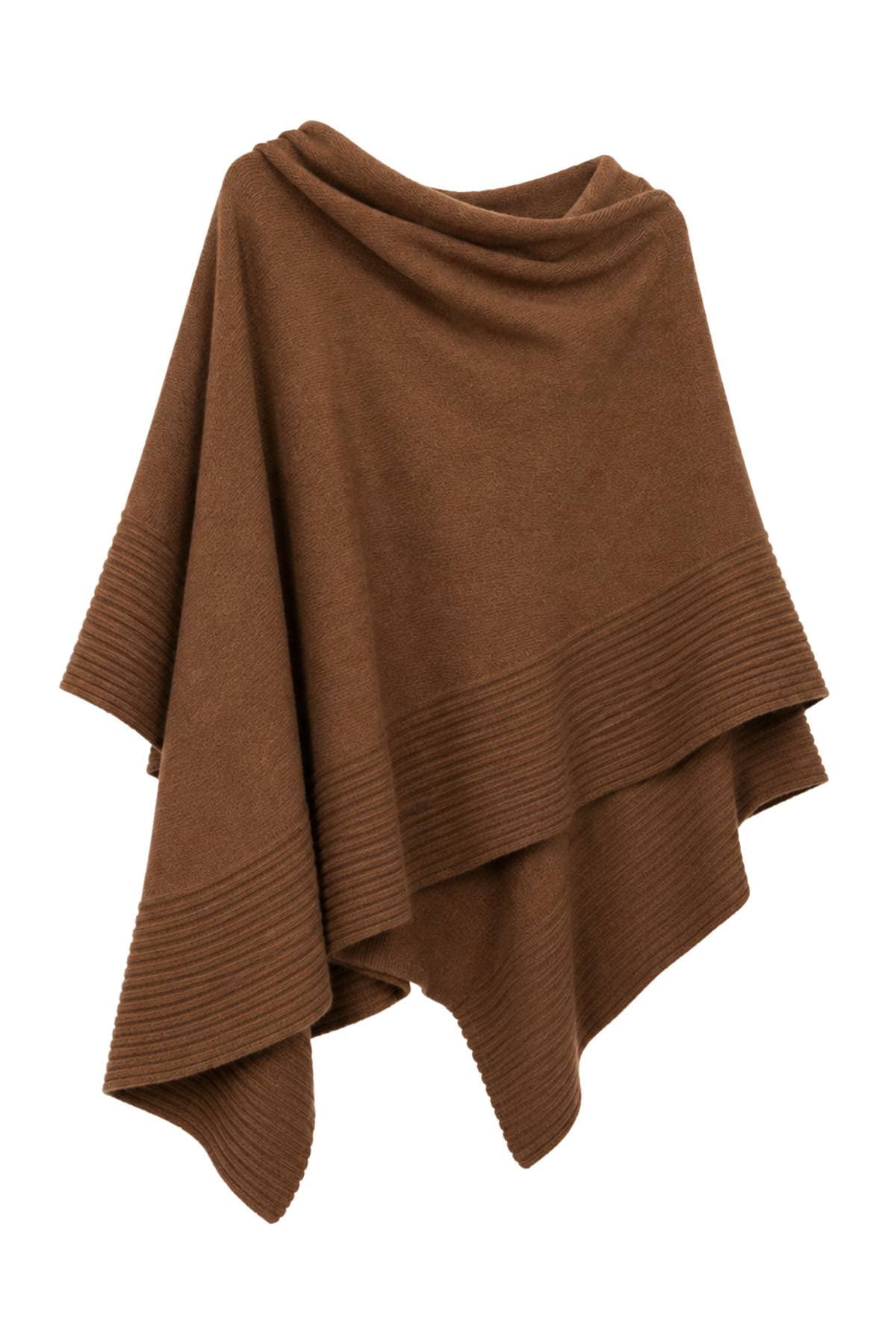 Brown 100% Cashmere Italian Ruffle Shawl | Women's - 565.0000 - Alternative view 3