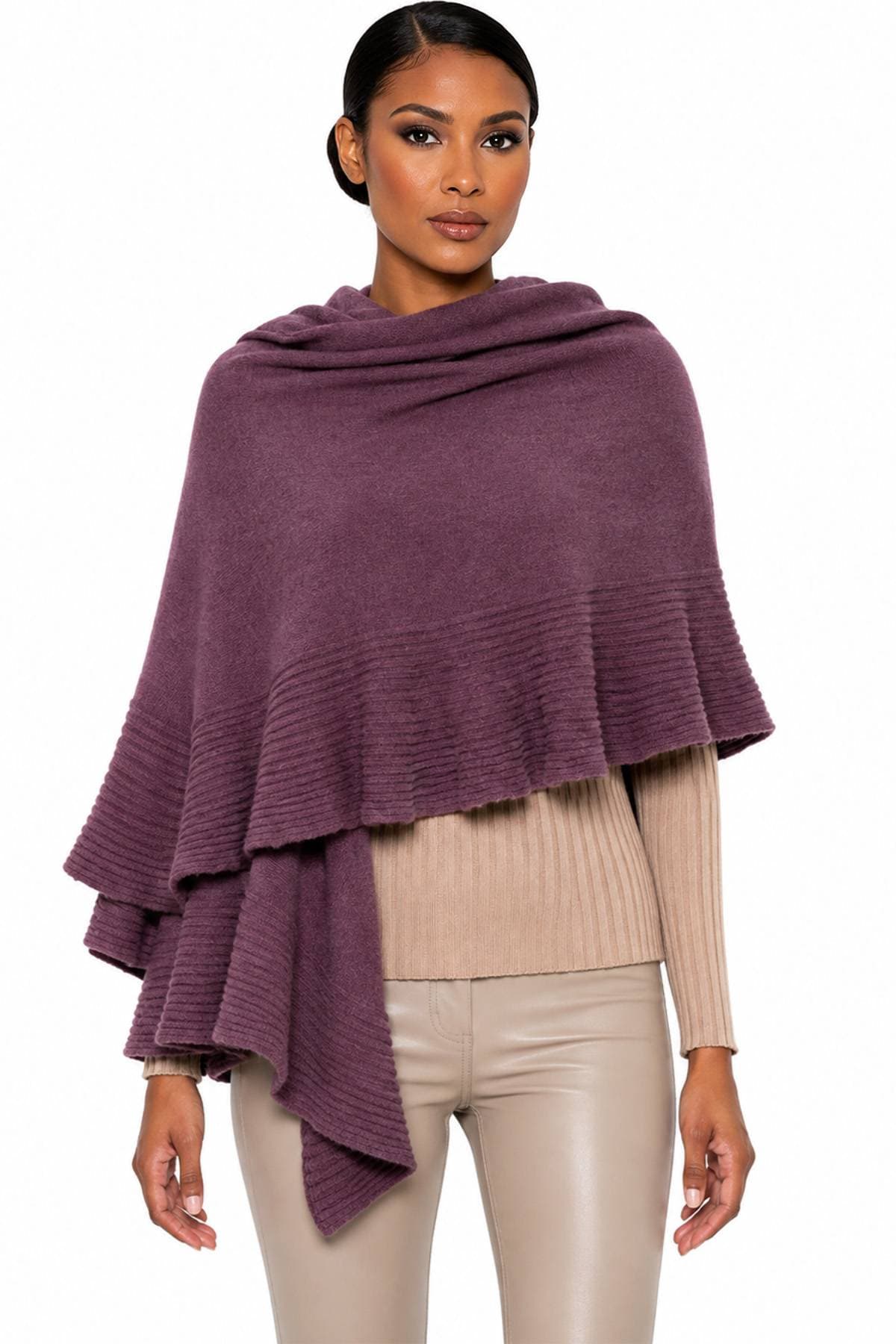 Purple 100% Cashmere Italian Ruffle Shawl | Women's - 565.0000 - Main product view