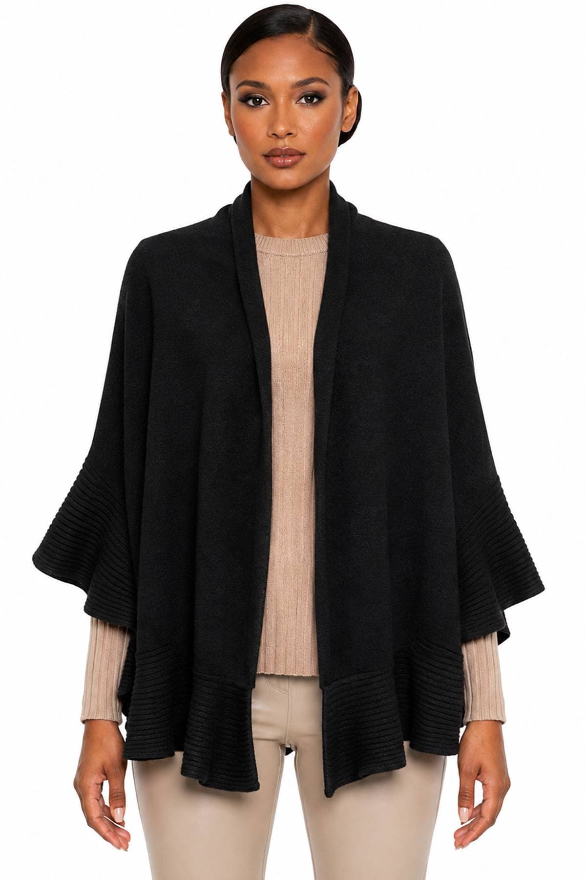 Black 100% Cashmere Italian Ruffle Shawl | Women's - $565.00 - View 3 of 5