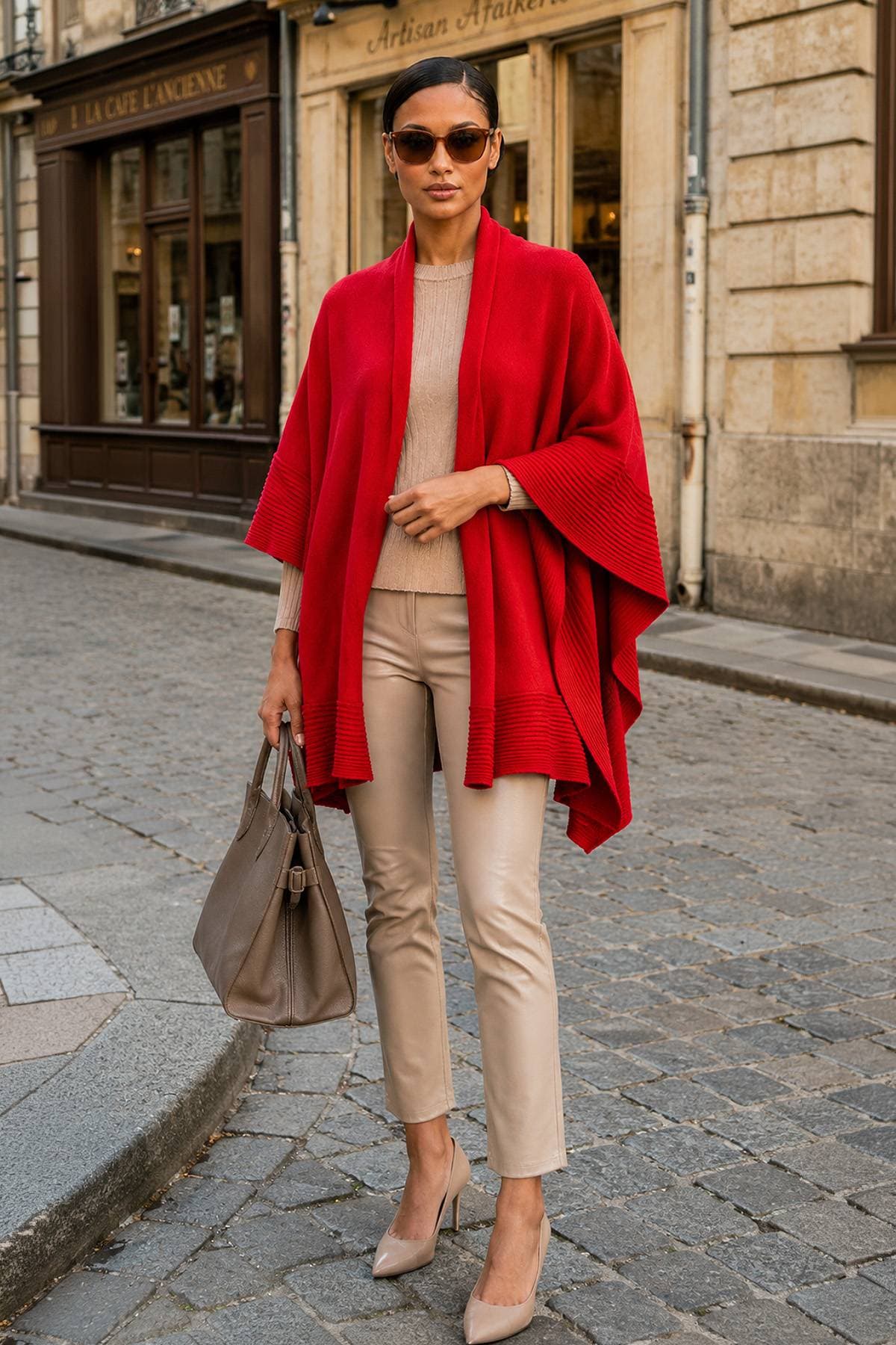Red 100% Cashmere Italian Ruffle Shawl | Women's - 595.0000 - Alternative view 2