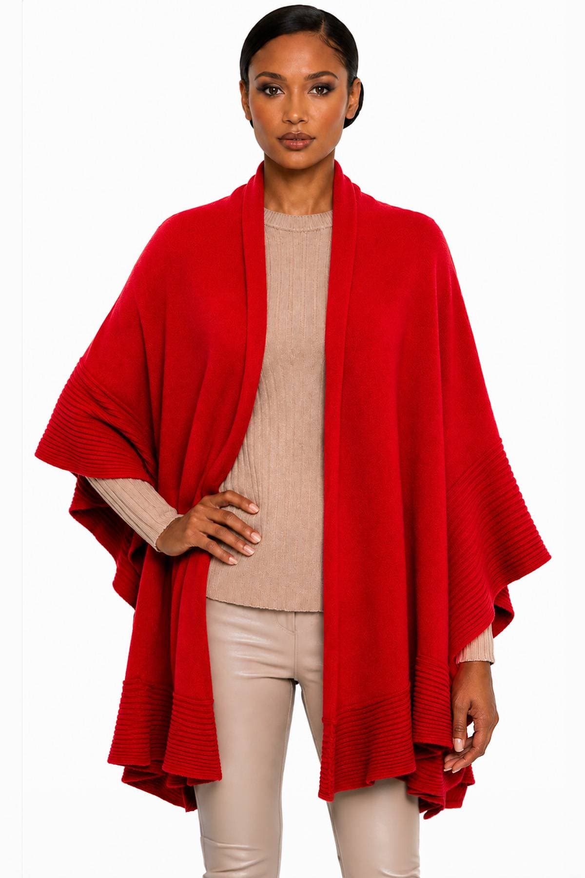 Red 100% Cashmere Italian Ruffle Shawl | Women's - 595.0000 - Alternative view 3