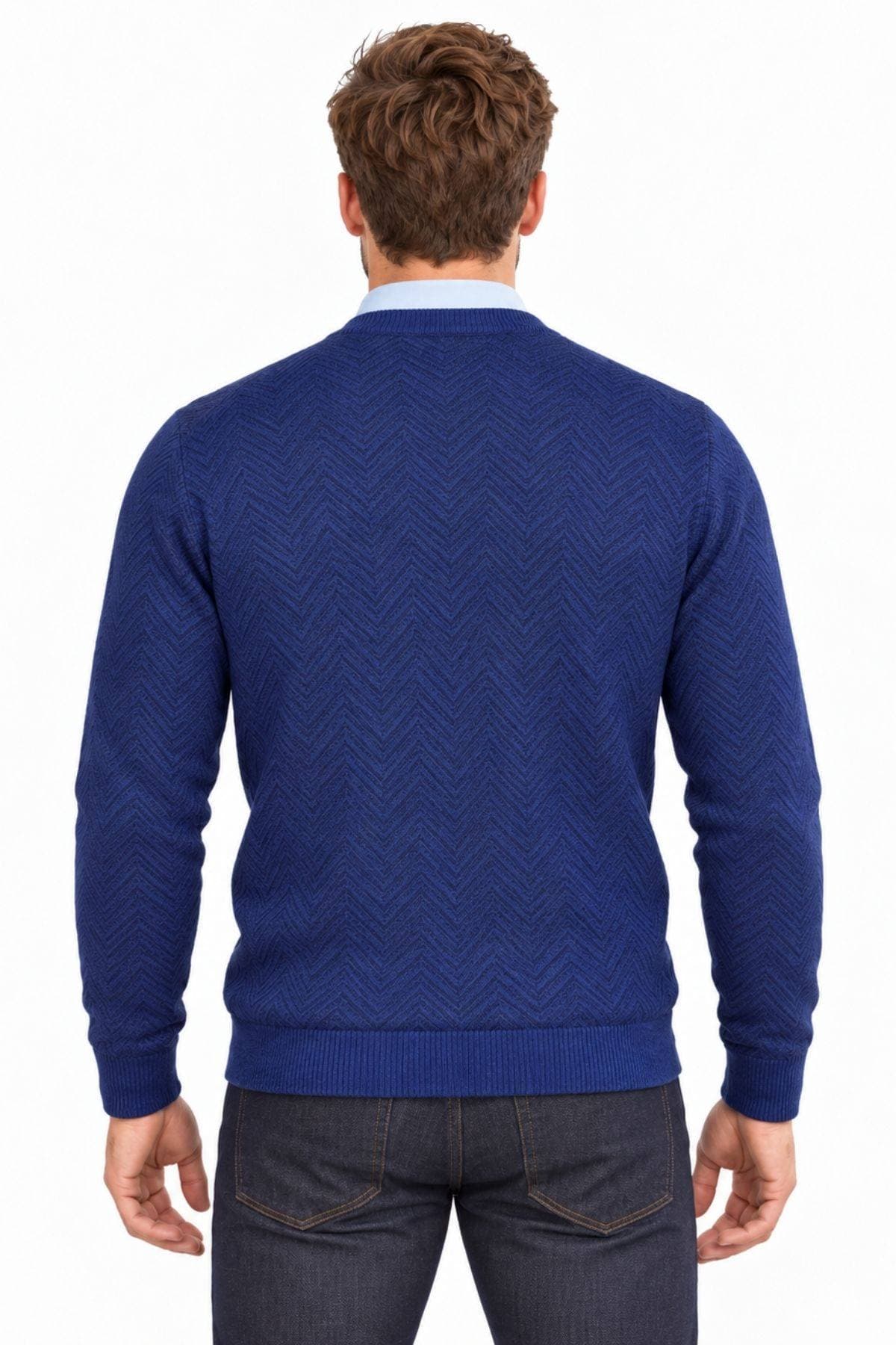 Navy & Black Maxi Chevron Wool-Blend Crew Neck Sweater -  - Alternative view 3