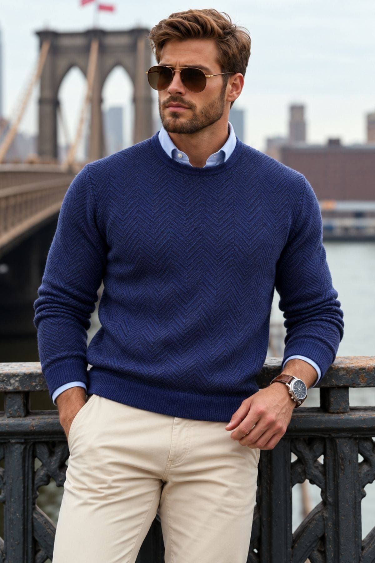 Navy & Black Maxi Chevron Wool-Blend Crew Neck Sweater -  - Alternative view 2