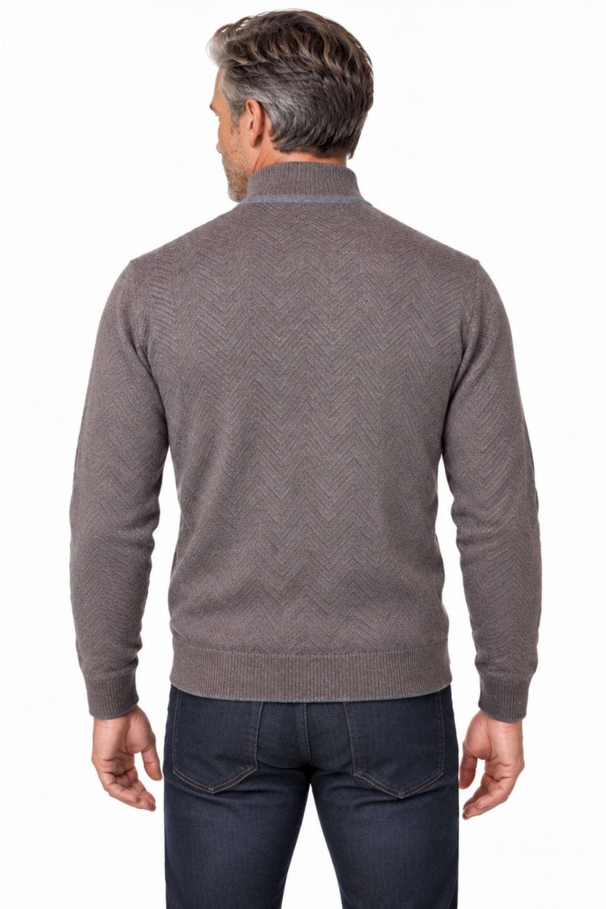 Brown & Charcoal Maxi Chevron Mock Neck Zip Sweater - $245.00 - View 5 of 5