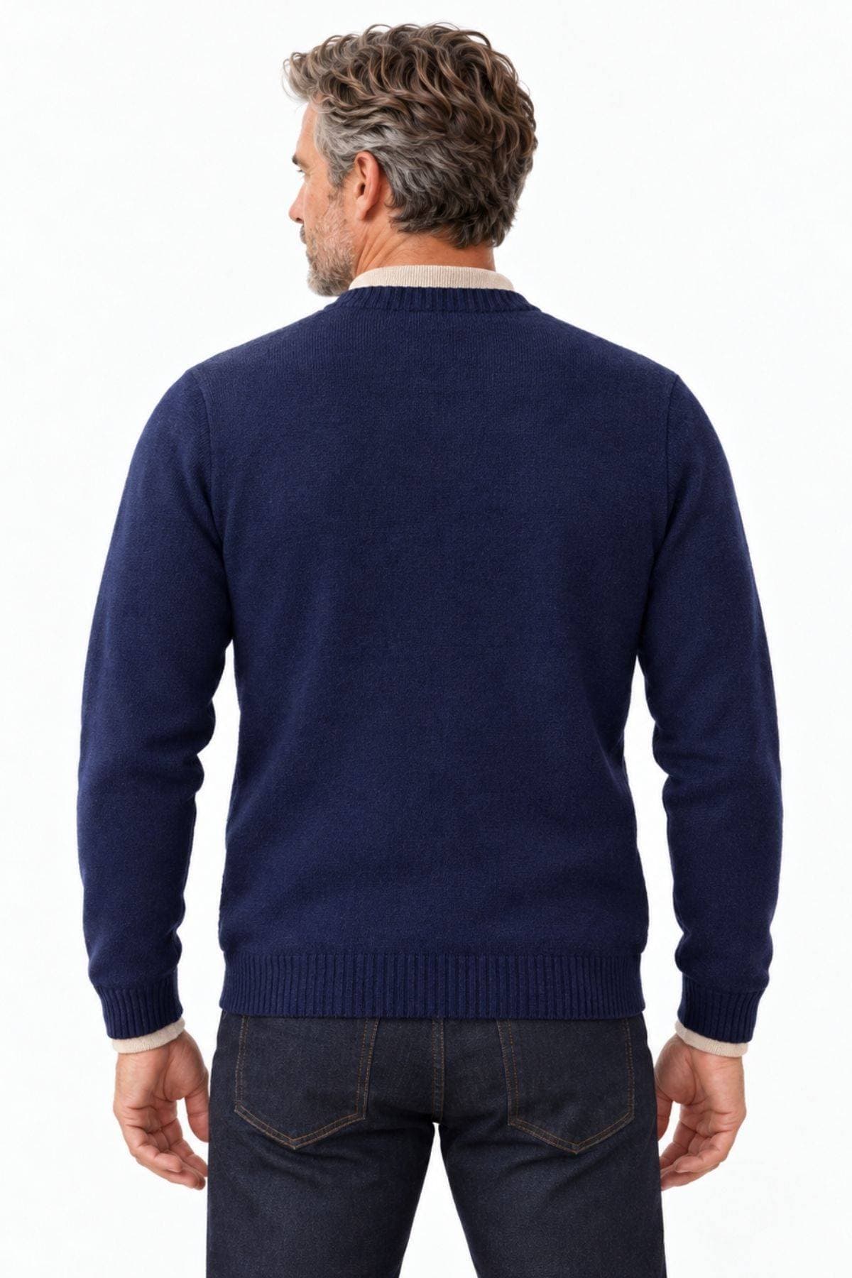 Navy Taupe Cashmere Wool Blend Sweater -  - Alternative view 4