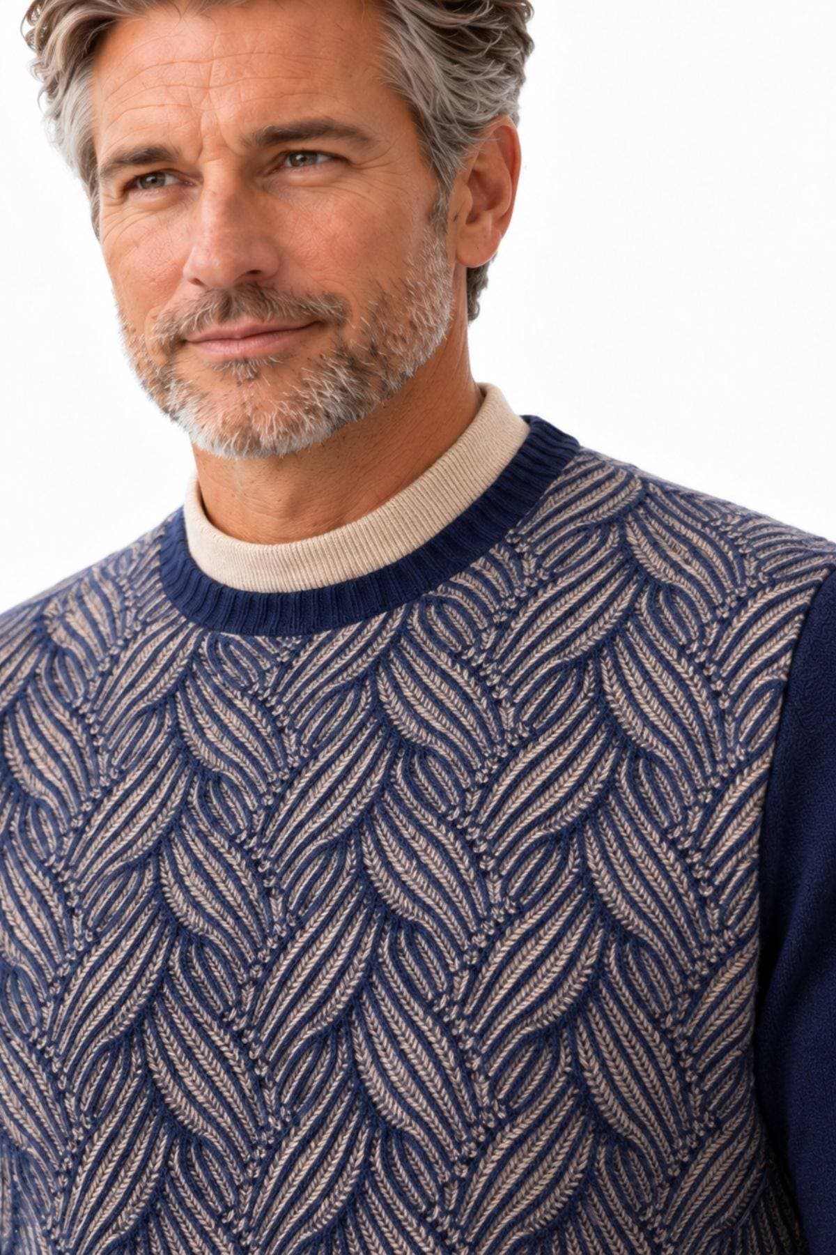 Navy Taupe Cashmere Wool Blend Sweater -  - Alternative view 3