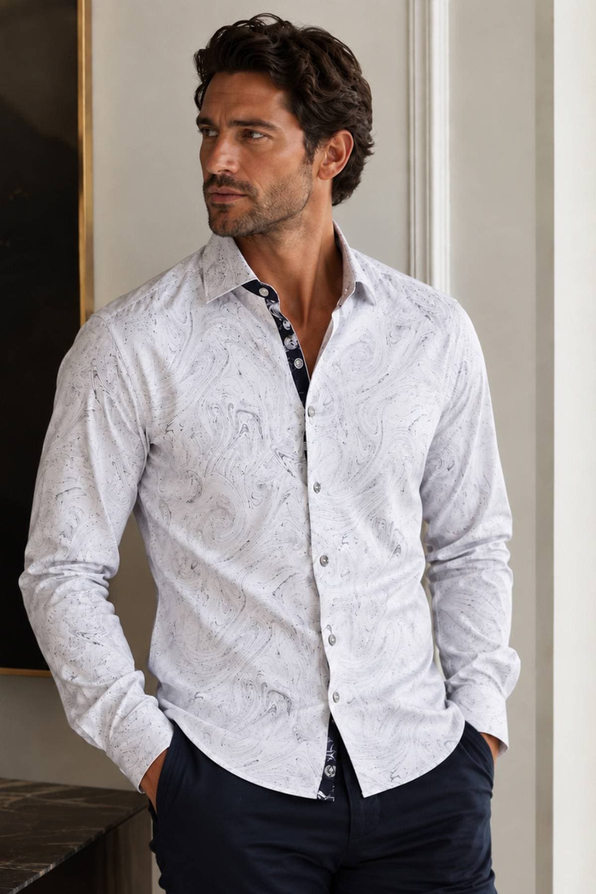 Marble White 360° Stretch Cotton Shirt | Men's -  - Alternative view 2