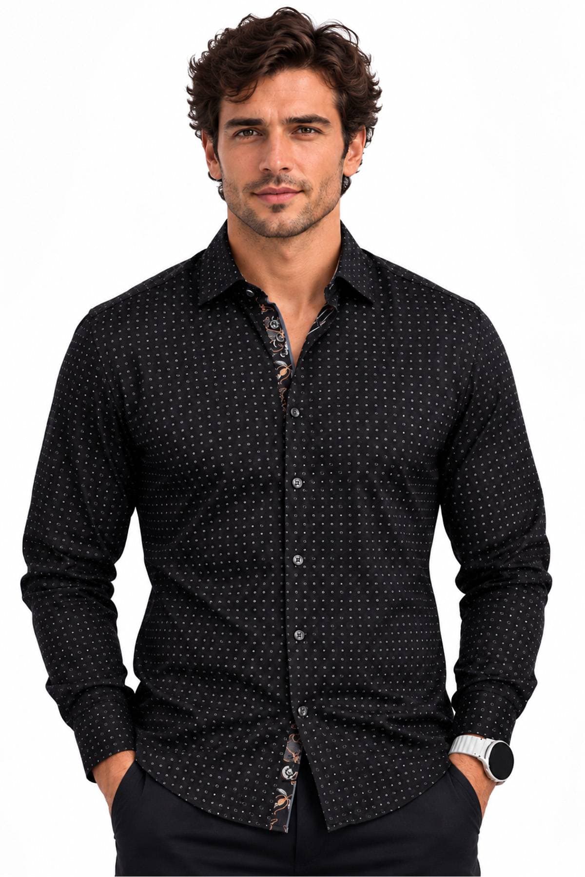 Luxury Black 360° Stretch Cotton Shirt -  - Main product view