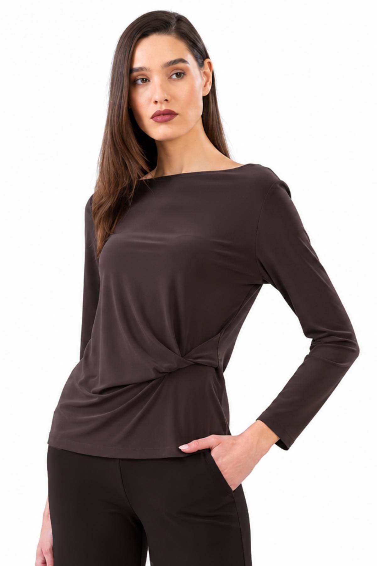 Brown Jersey Knit Side-Twist Top | Women's -  - Main product view
